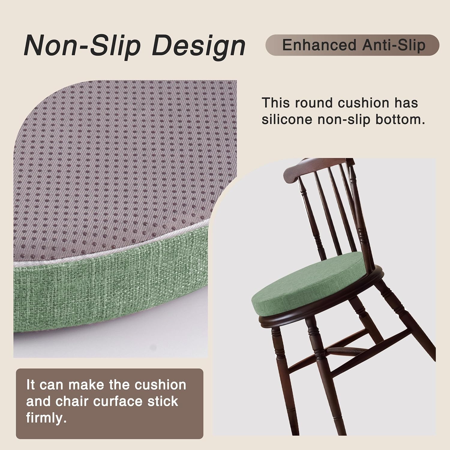 OVOV Round Chair Cushions for Dining Chairs 4 Pack Extra Thick Seat Cushion Circle Chair Pads with Removable Cover and Non Slip Bottom Sage Green (16x16 Inch)