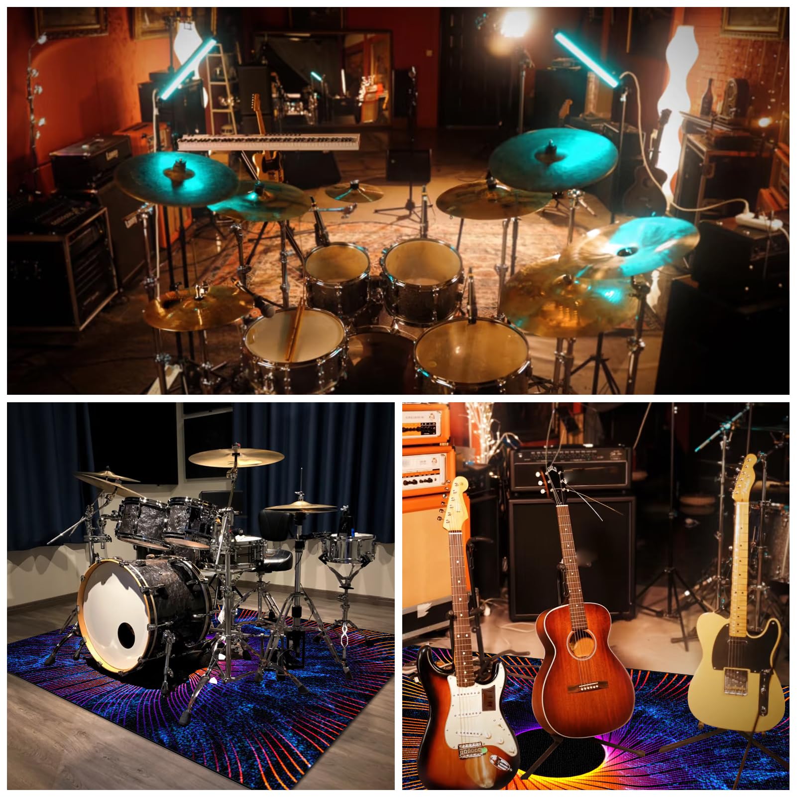 Trommel Teppiche, Drum Teppich, Schallschutz Teppich Matte, Drum Rug rutschfeste Drum Matte für Akustik Schlagzeug Drum Kits Bass Drum Elektronisch Snare Klavier Musikinstrumente 160 x 100 cm
