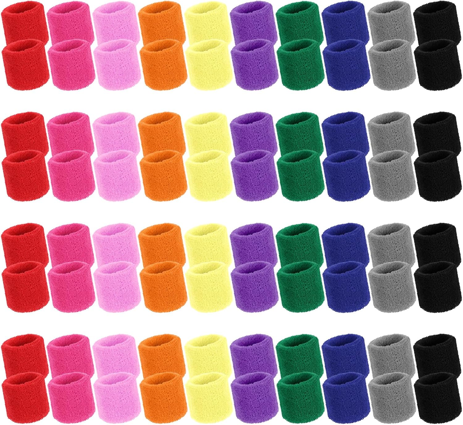 80 Pcs Wrist Sweatbands Bulk, Sports Wristbands in 10 Assorted Colors, Cotton Terry Stretchy Sweat Absorbing Arm Bands for Basketball, Tennis, Running & Workout(2.95 Inch)