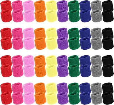 80 Pcs Wrist Sweatbands Bulk, Sports Wristbands in 10 Assorted Colors, Cotton Terry Stretchy Sweat Absorbing Arm Bands for Basketball, Tennis, Running & Workout2.95 Inch