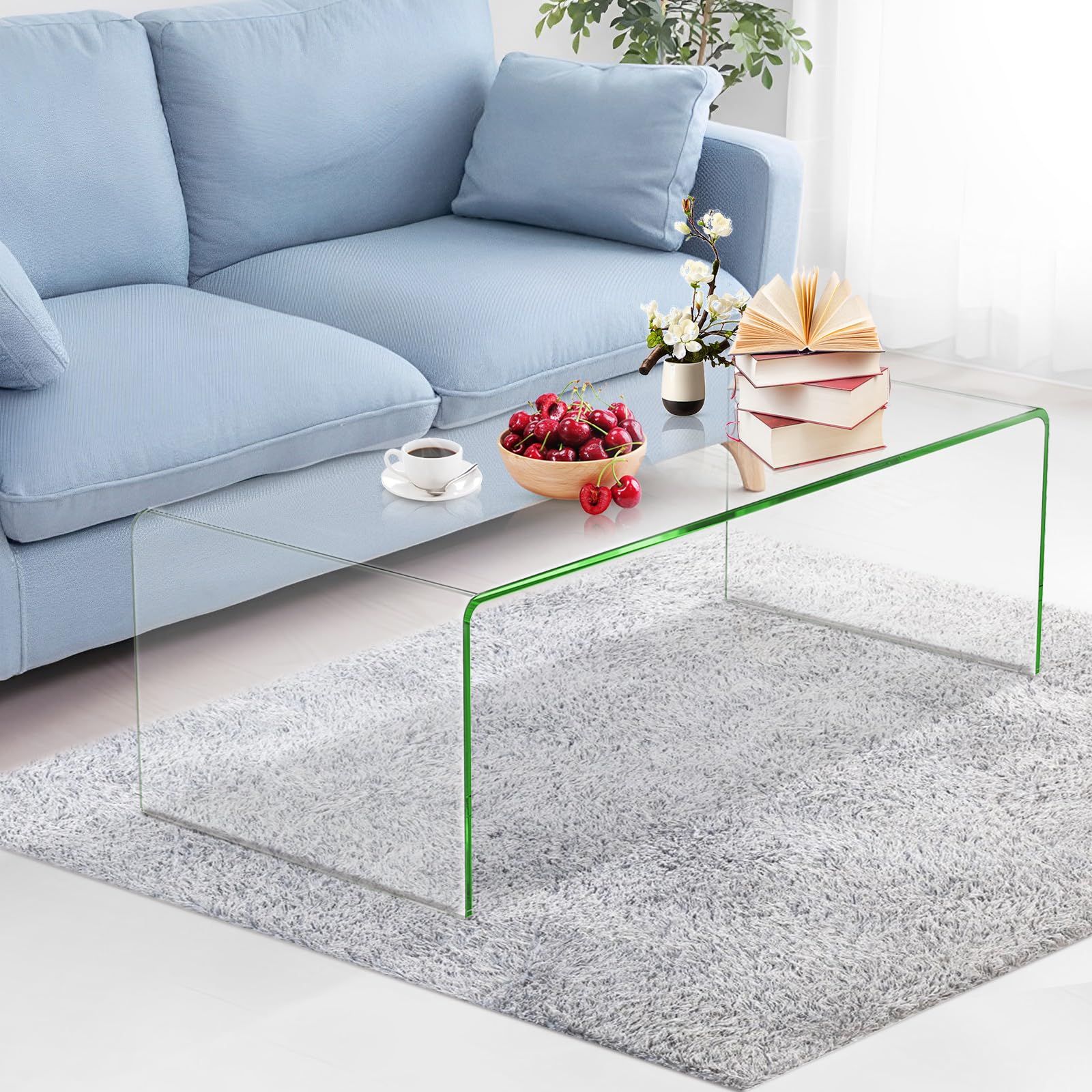 GIANTEX Couchtisch Glas, Glastisch Wohnzimmer, Wohnzimmertisch Transparent aus gehärtetem Glas, Tisch Wohnzimmer, Beistelltisch U-förmig, Coffee Table Kaffeetisch bis 30 kg Belastbar, 108 x 50 x 35 cm Küche, Haushalt & Wohnen
