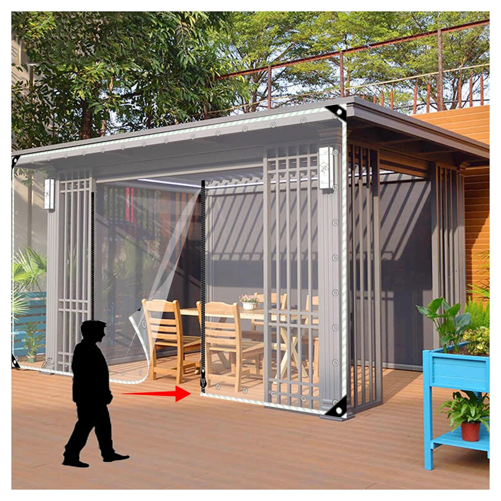 Transparente PVC-Plane Mit Reißverschluss – Wasserdicht, Verdickt, Für Garten, Terrasse & Balkon