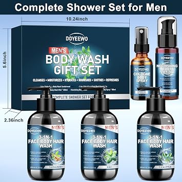 Fathers Day Gifts for Dad Husband, Mens Body Wash Bath Gift Set, Cleanses, Hydrates, Nourishes Skin,Christmas Gift Baskets Self Care Stocking Stuffers Birthday Valentines Gifts for Men Him Boyfriend