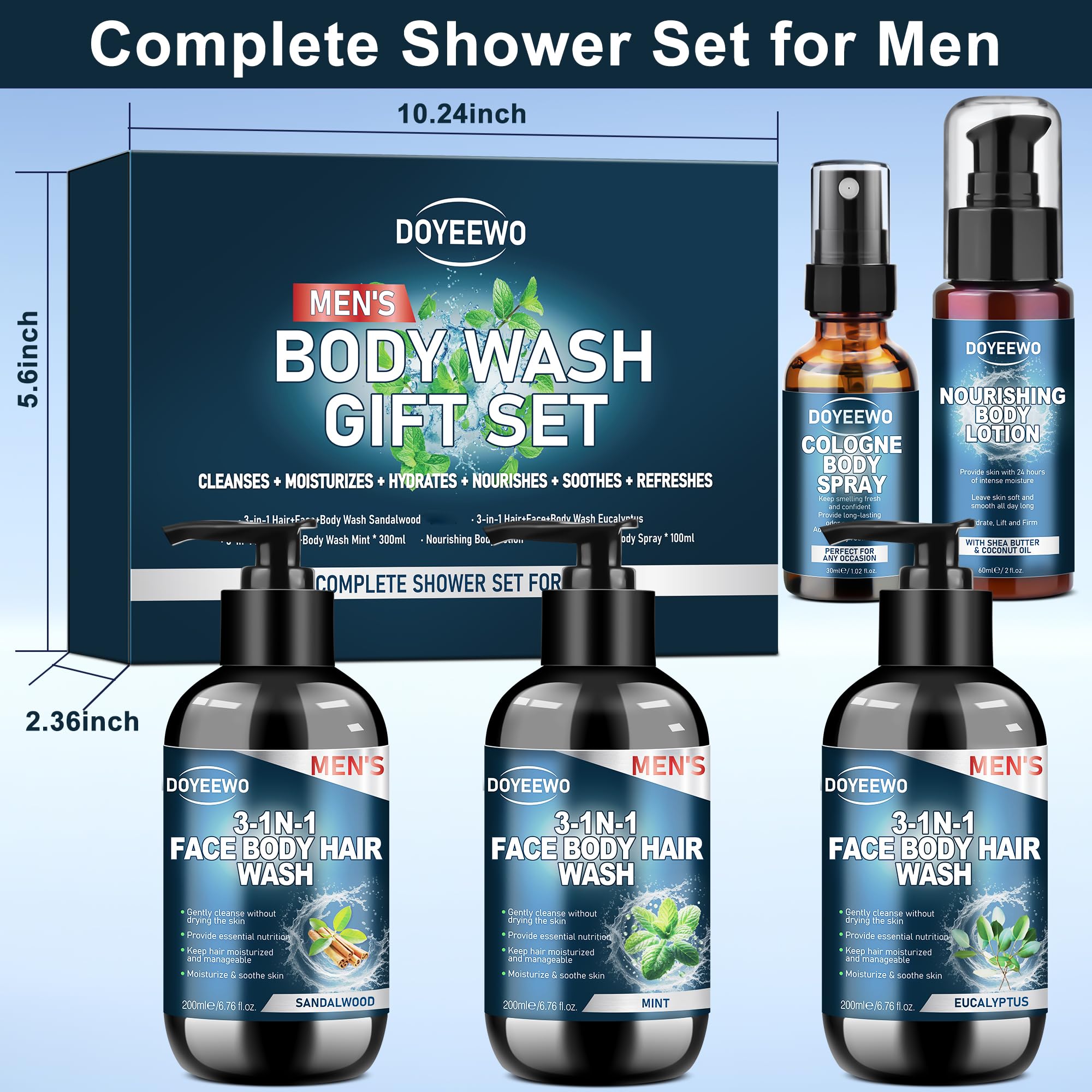 Gifts for Men, Mens Body Wash Bath Gift Set, Cleanses, Hydrates, Nourishes Skin,Christmas Gift Baskets Self Care Package Stocking Stuffers Birthday Valentines Gifts for Men Him Boyfriend Husband Dad