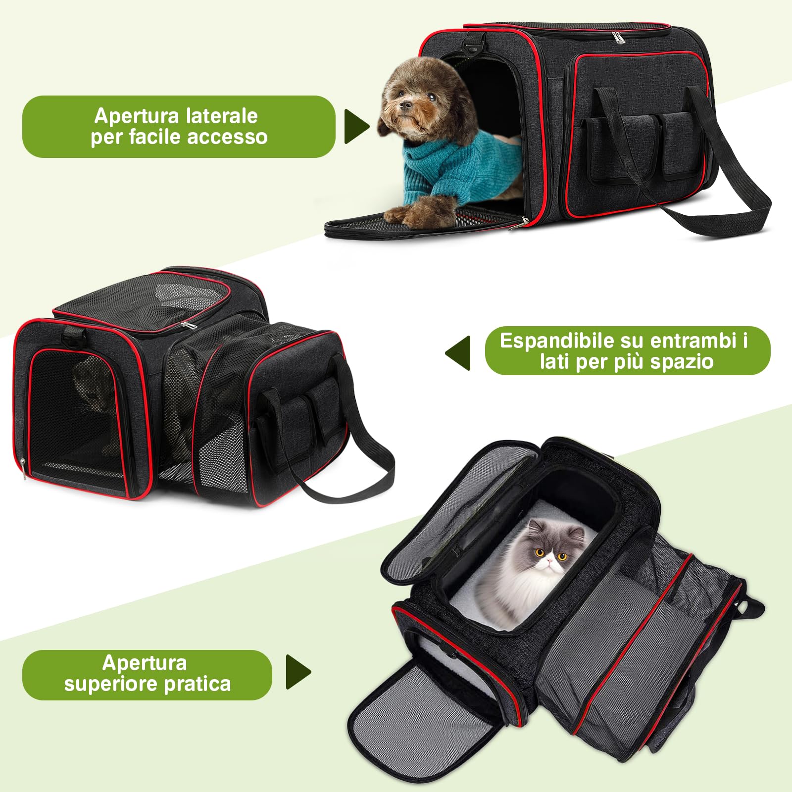 ALLSOPETS Trasportino per Cani Gatti Espandibile Trasportino Pieghevole per Gatti con Morbido Cuscinetto in Pile Rimovibile per Viaggio Escursioni Campeggio (Nero, L)