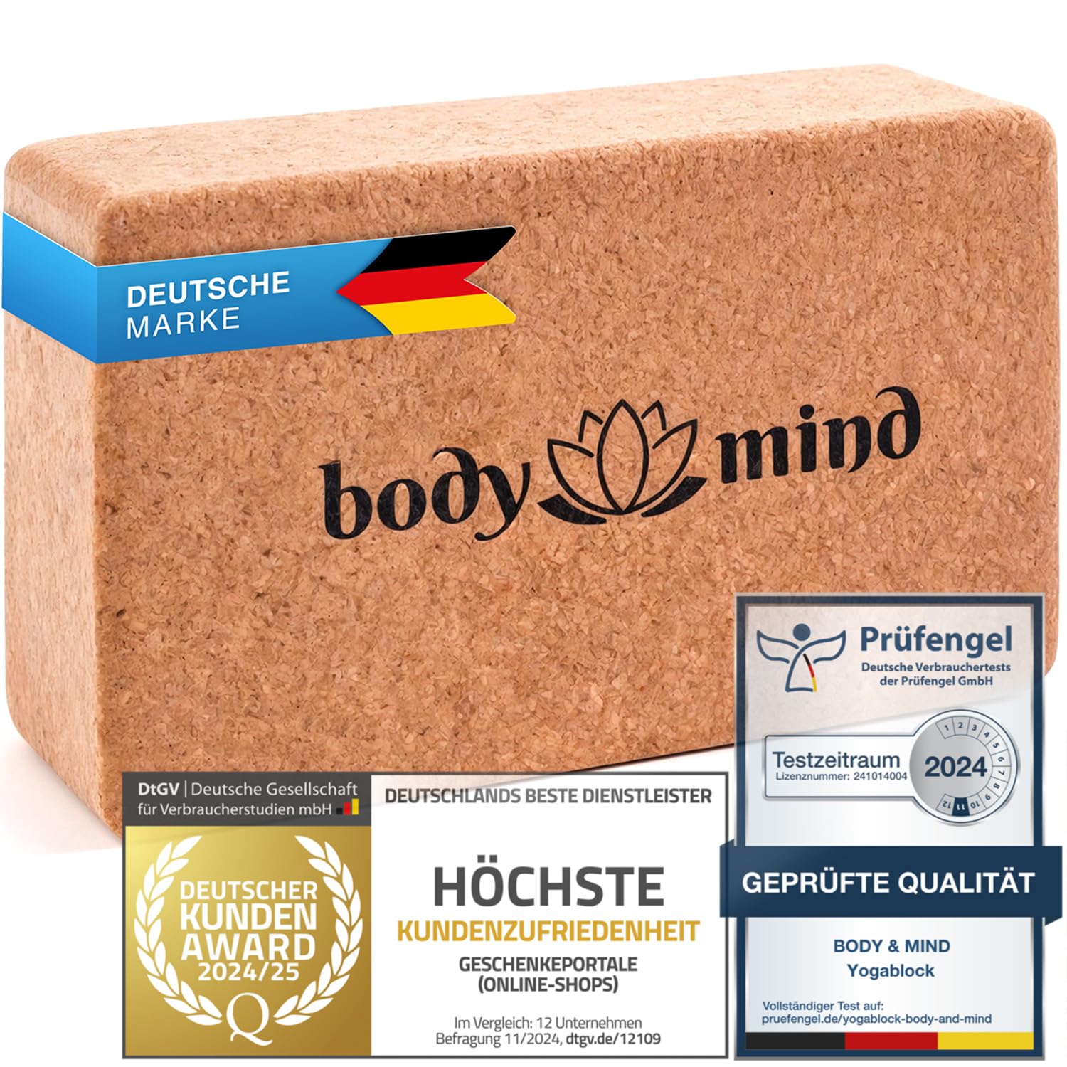 Body & Mind® Yoga-Block aus Kork 100% Natur für Pilates, Meditation & Fitness - Yoga-Klotz für Anfänger und Profis (1 Stück)