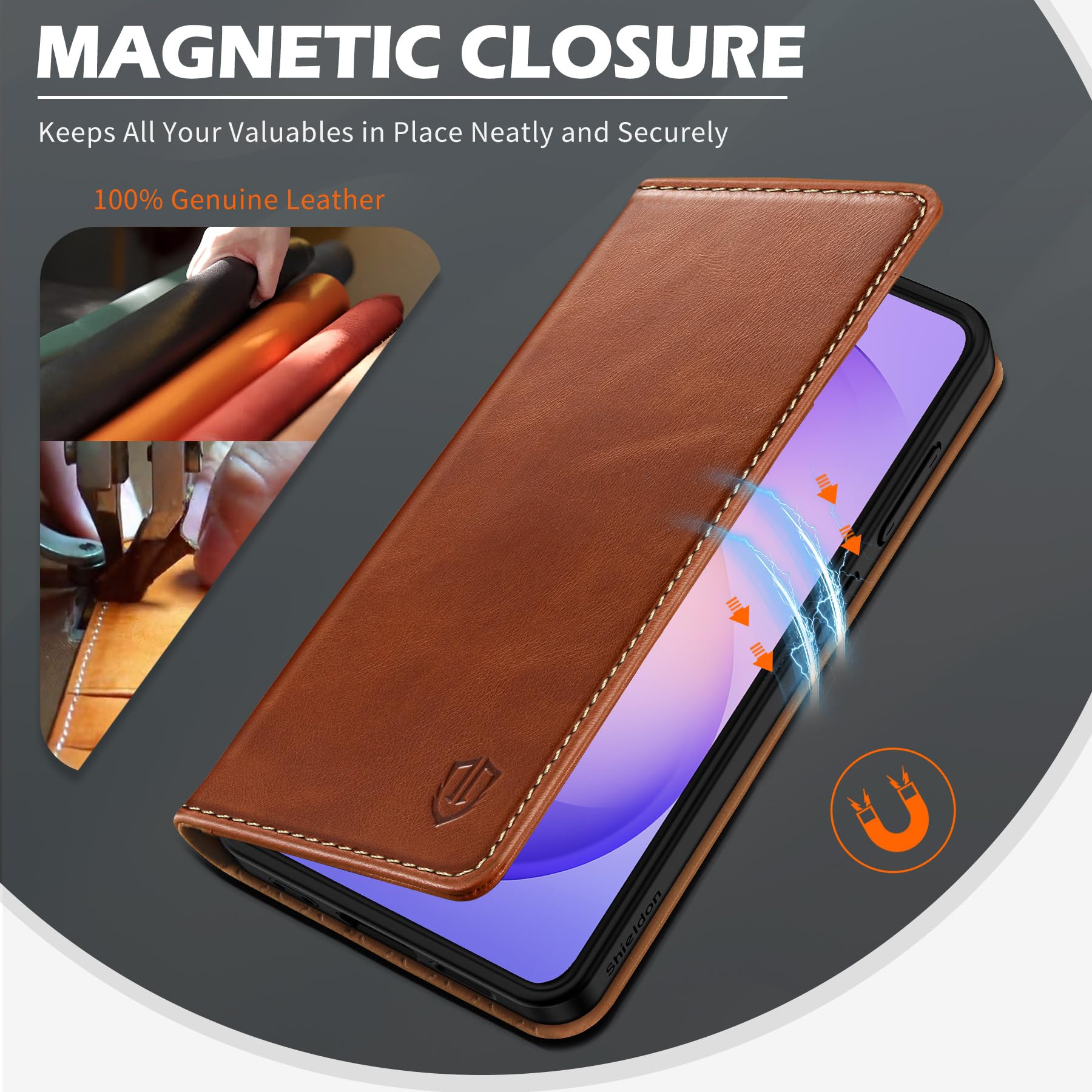 SHIELDON Echtleder Hülle für Galaxy S26 6,3" 5G 2026, Retro Braun | Kartenfach, Ständer, Magnetverschluss, RFID Blocker, Stoßfeste TPU Case, Lederhülle, Handyhülle, Schutzhülle