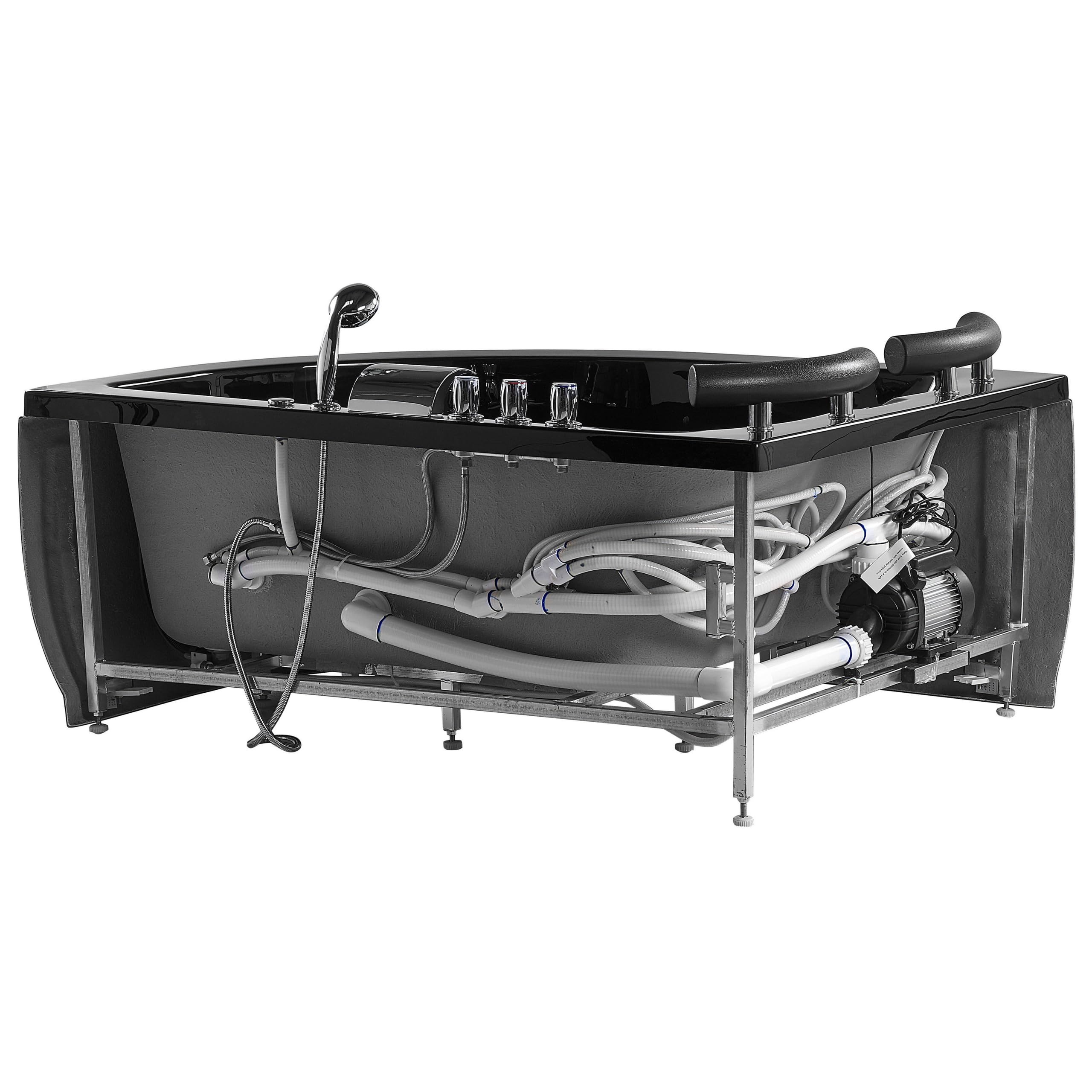 Whirlwanne Badewanne Schwarz Rechts Sanitäracryl mit LED 158 cm x 113 cm Paradiso