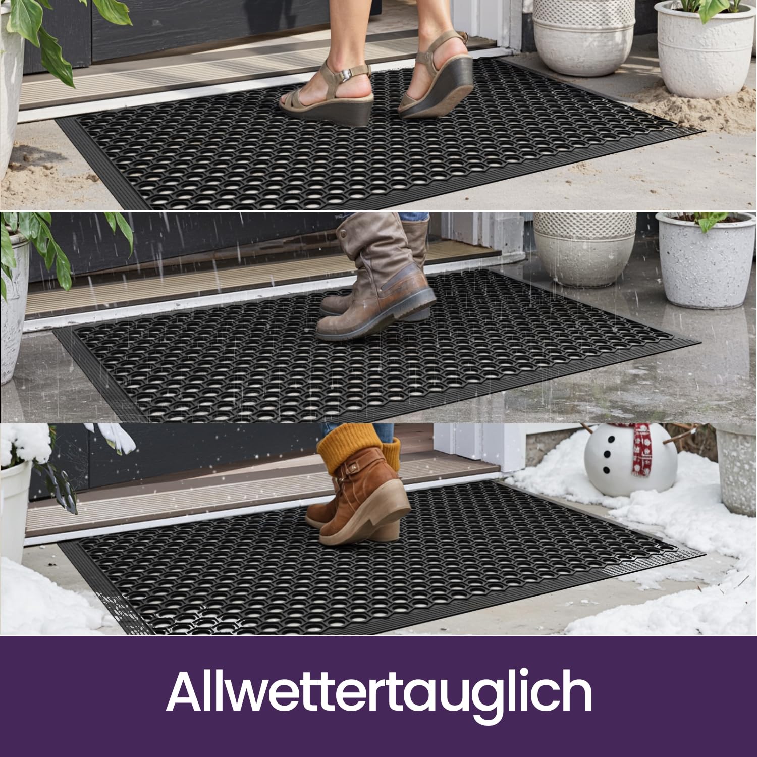 DEXI Fußmatte Außen 60 x 90 cm, rutschfest Gummi Fussmatte mit Noppen, Wasserdicht Robuste Türmatte Außenbereich, Waschbarer Schmutzfangmatte für Haustür, Eingang, Terrasse und Balkonn, Schwarz