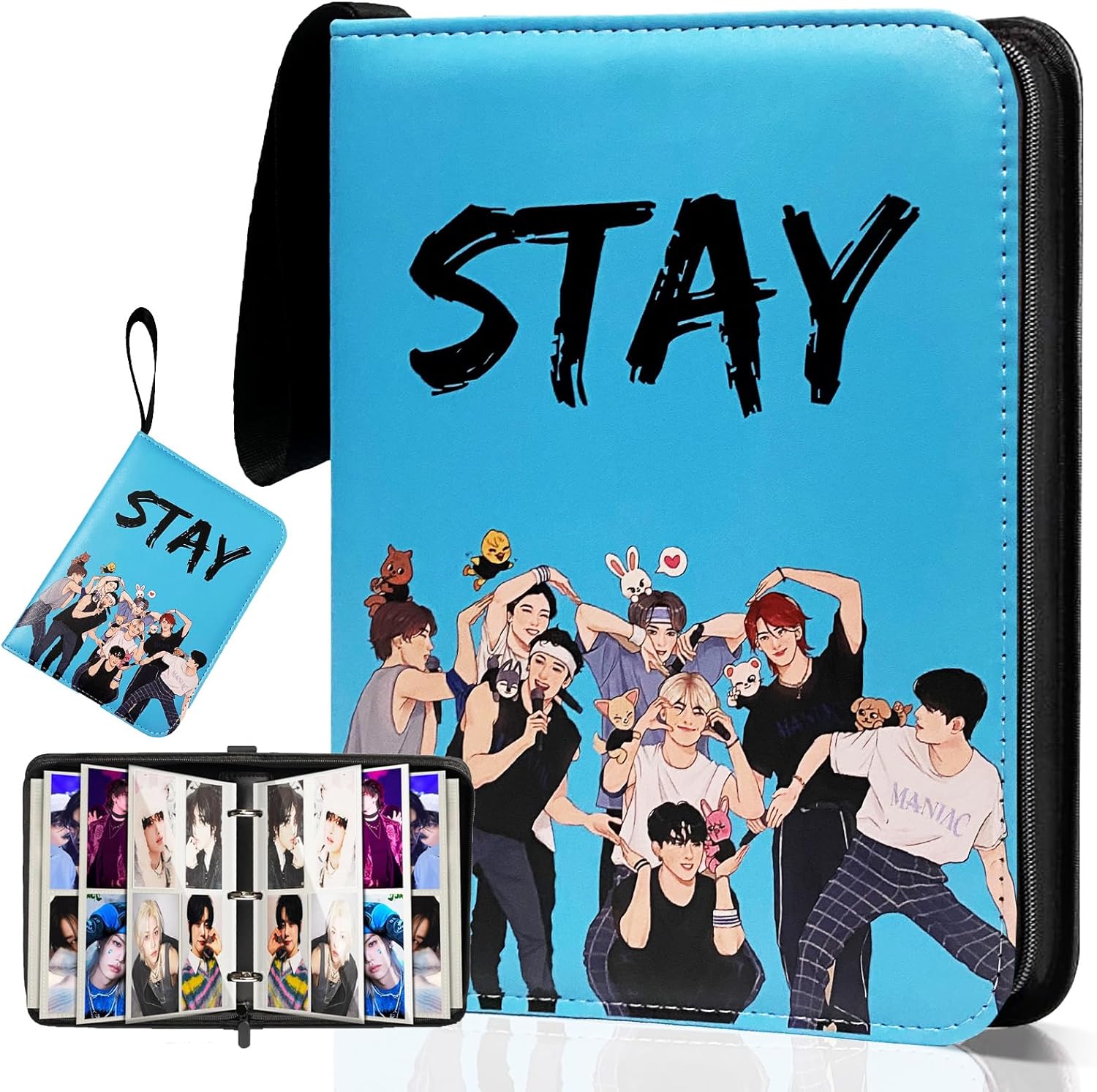 Cute Trading Photocard Binder, STAY Photo Album Cartoon Card Holder Book Storage 400 Cards with Sleeves for Lomo Cards Gift - Boys & Girls, idol Photo Protect (Blue, 4 Pockets)