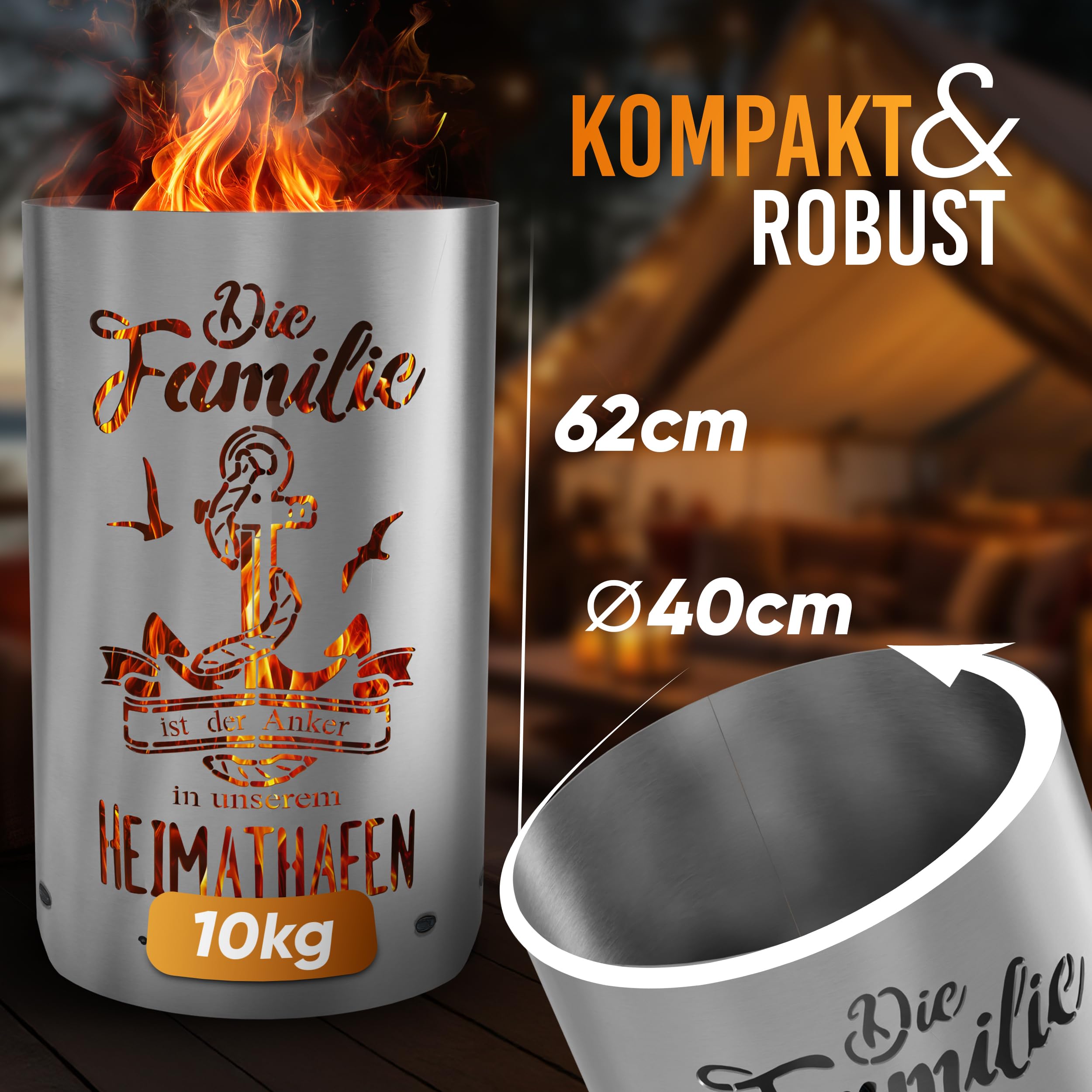 TiKo-Design® Feuertonne Feuerkorb mit Familie Heimathafen Motiv