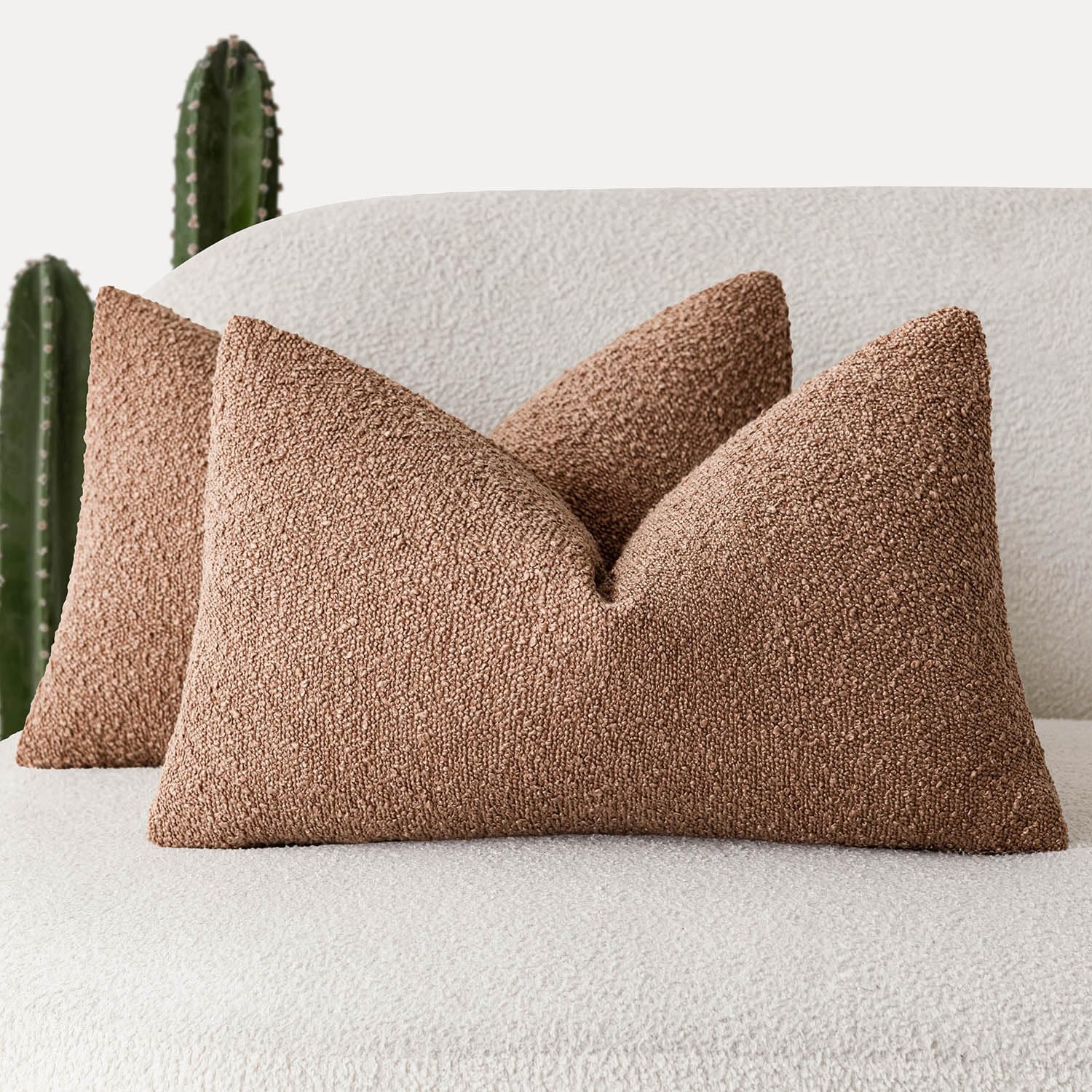 Foindtower Pack of 2 Textured Boucle Throw Pillow Covers Accent Solid Decorative Lumbar Pillow Cases Cozy Couch Cushion Case for Chair Sofa Bedroom