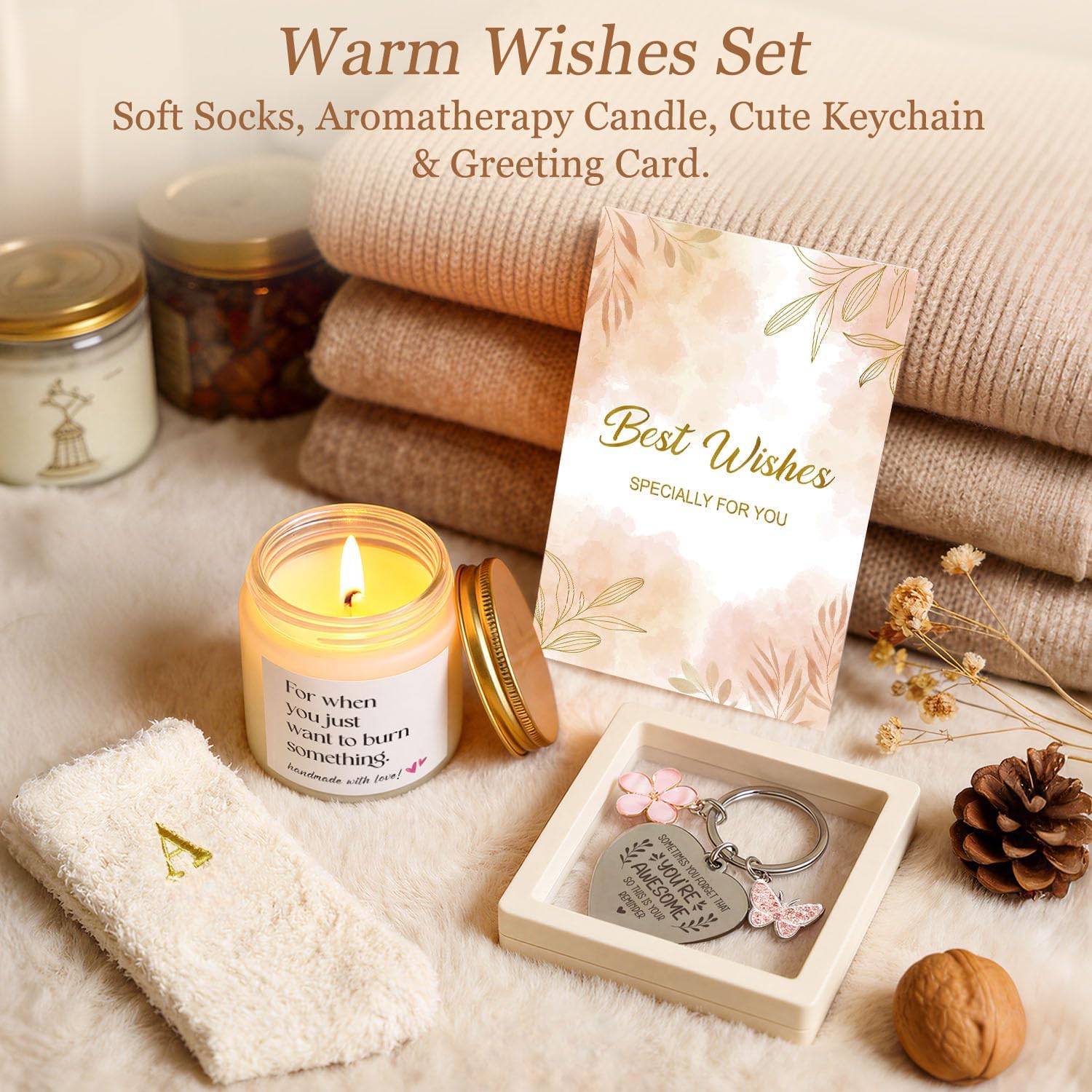 Birthday Gifts for Women, 10pcs Monogrammed Gifts for Women Initial Canvas Tote Bag, Makeup Bag, Glass Cup, Hair Clip, Candle Basket Birthday Personalized Gift for Her Woman Mom Wife Friend Teacher, A - Image 6