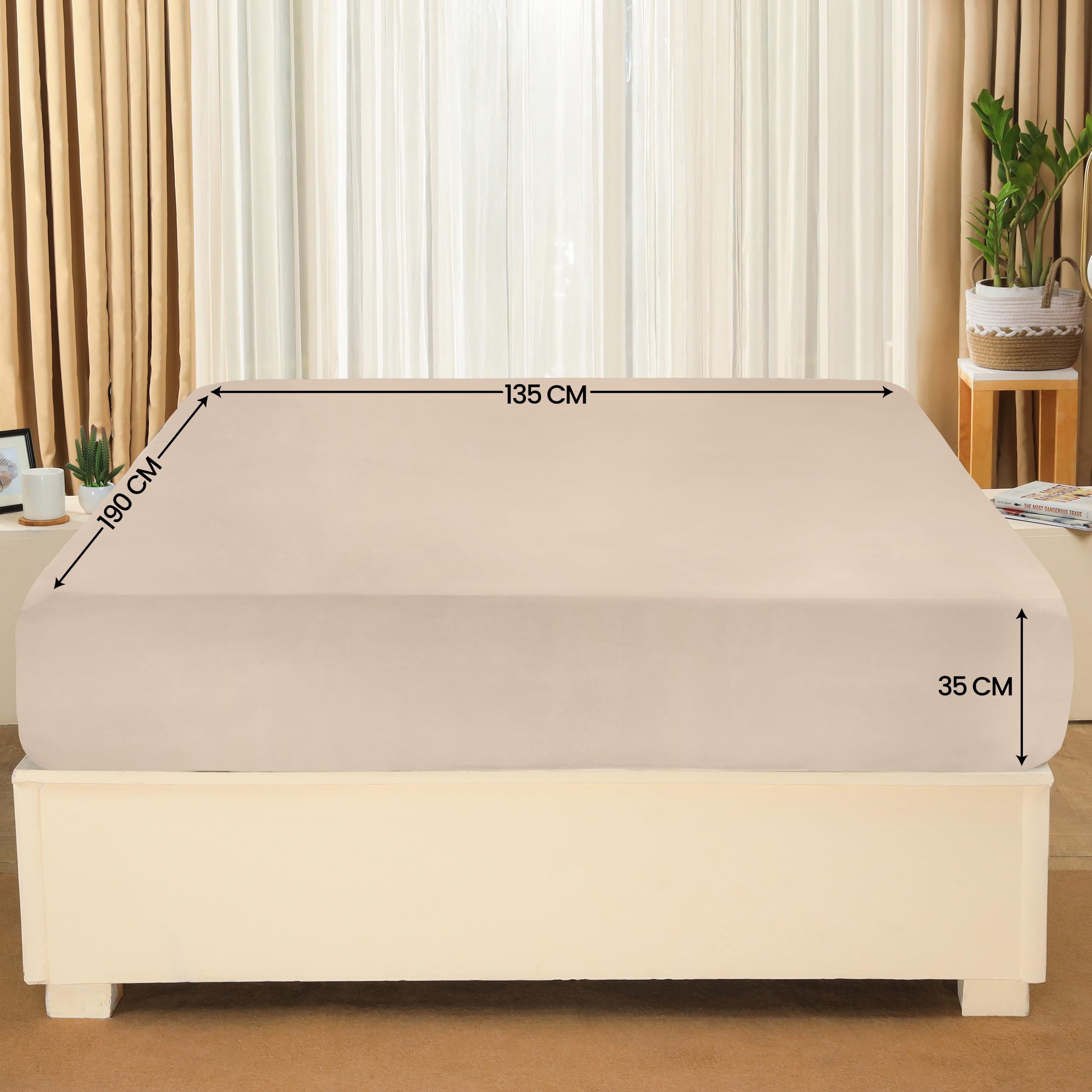 Utopia Bedding Lenzuolo con Angoli Piazza e Mezza Francese - 135x190cm - Beige - Microfibra di Poliestere Spazzolato - Lenzuolo Sotto con Angoli Elasticizzato