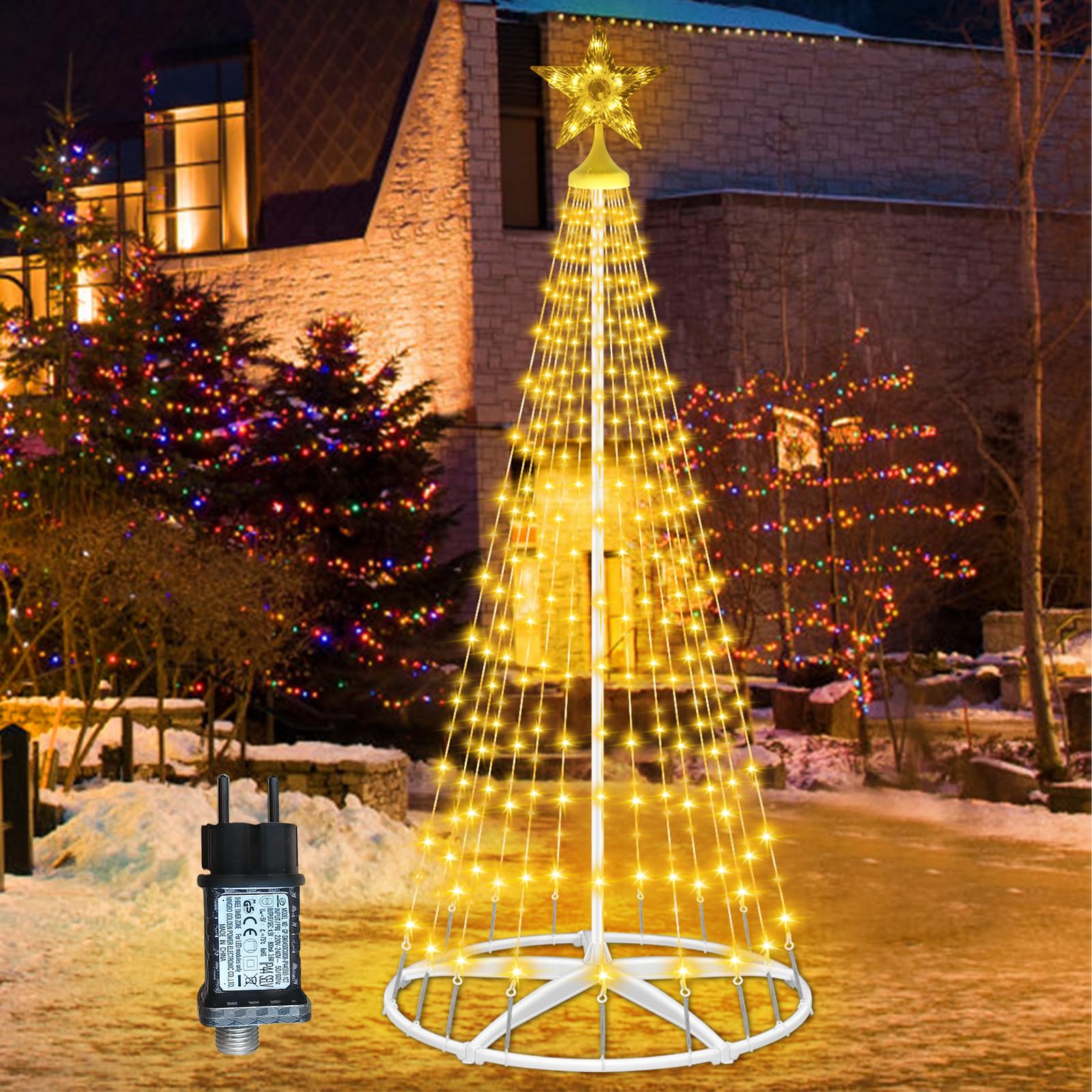HELESIN Weihnachtsbaum Metall Groß Kegelform 250 LED Lichterbaum Timer Wasserdicht Weihnachtsbeleuchtung Außen, Lichterkette Weihnachten Beleuchtung für Garten Balkon Weihnachtsdeko Aussen Warmweiß