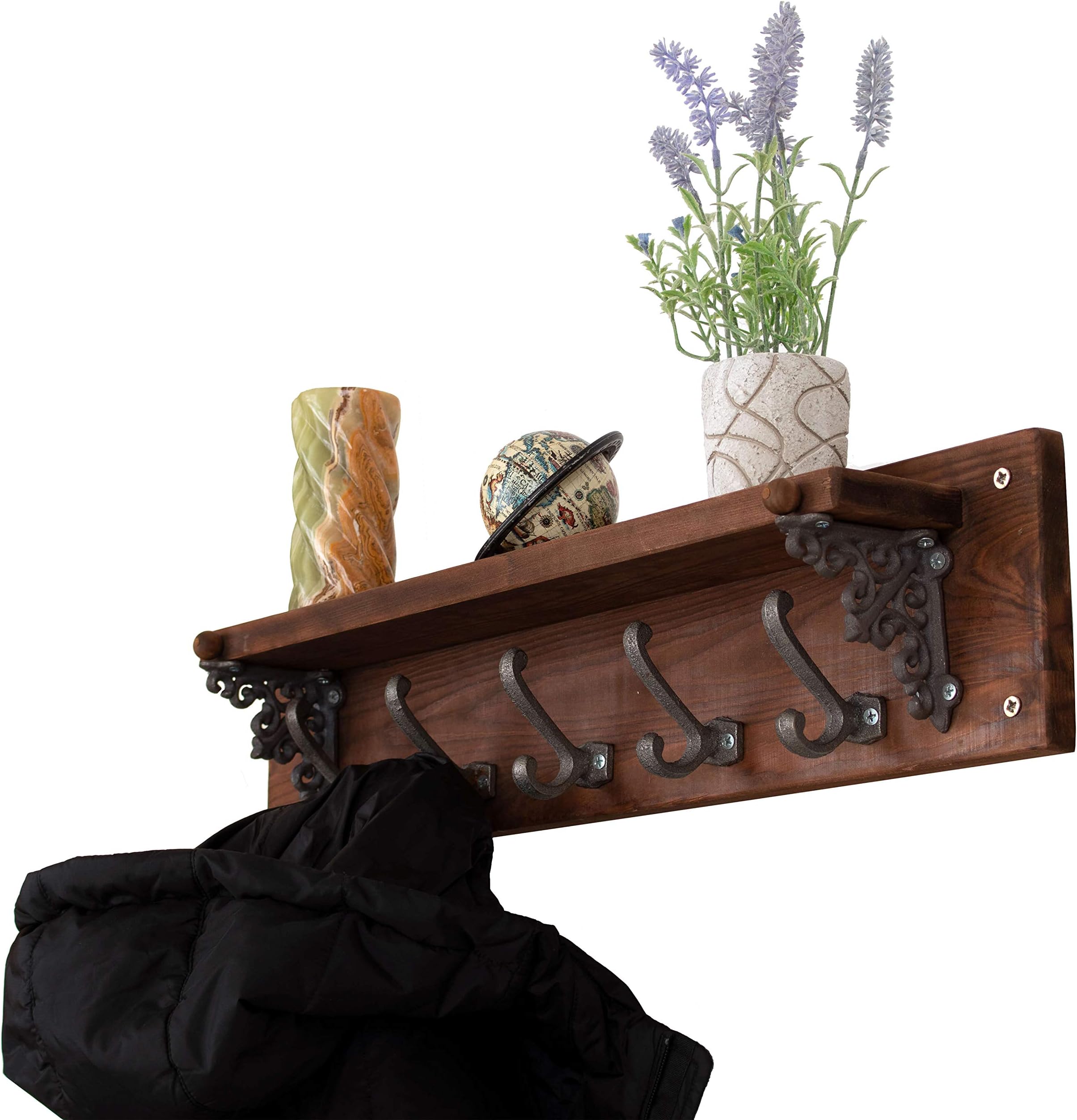 Wall Mounted Coat Rack Entryway Wall Shelf Wooden Organizer with Hooks Storage Cabinets for Hallway Living Room, Entryway Key Rack, by Generous