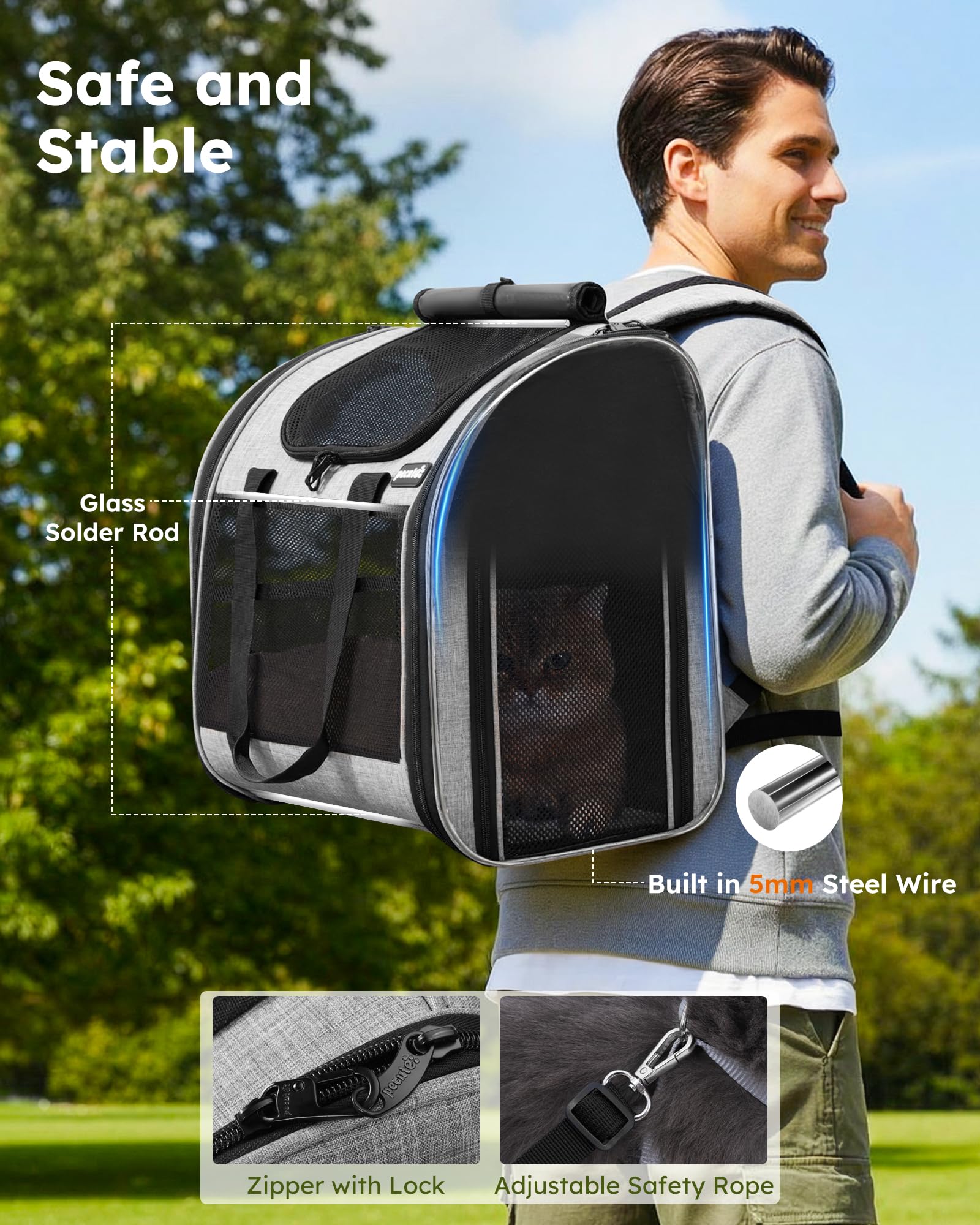 pecute Mochila transportadora para Gatos con diseño ventilado, Mochila Plegable para Mascotas para Gatos y Perros, Mochila para Perros con Correa de Seguridad