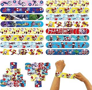 POPOYU 24PCS Slap Bracelet à Claquer,Super Héros Slap Bandes Slap Bracelet Enfant,Jeu de Bracelets Sac Cadeau pour Filles et Garçons Cadeaux d'anniversaire et de Classe