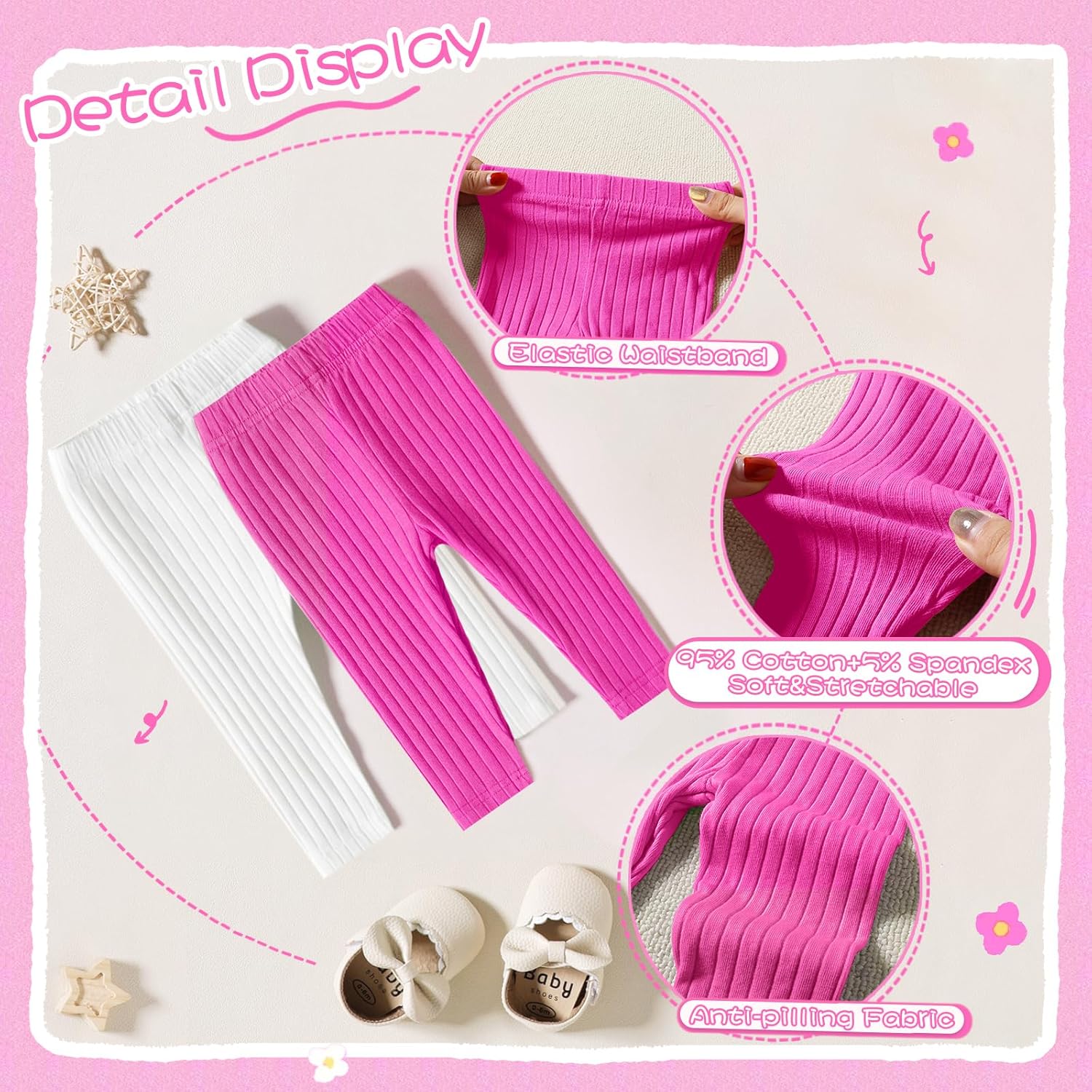 Newborn Toddler Baby Girl Pants Leggings Ribbed Straight Flare Infant Girl Pants Leggings Bell Bottoms 5 Packs - Image 5