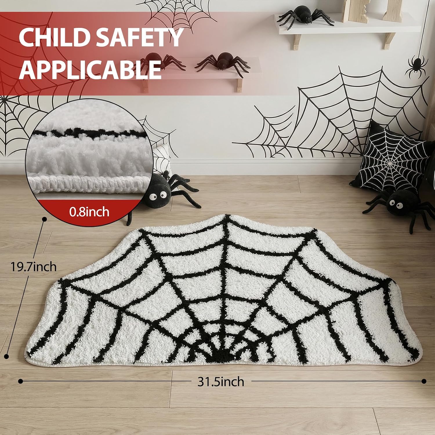 Cute Spider Web Rug-for Room&Bathroom Decor 31.5" X 20" Soft Sports Carpet for Kids Bedroom Decor Non Slip Washable Playroom Area Rug Fun Touchdown Mat Plush Athlete Themed Gift