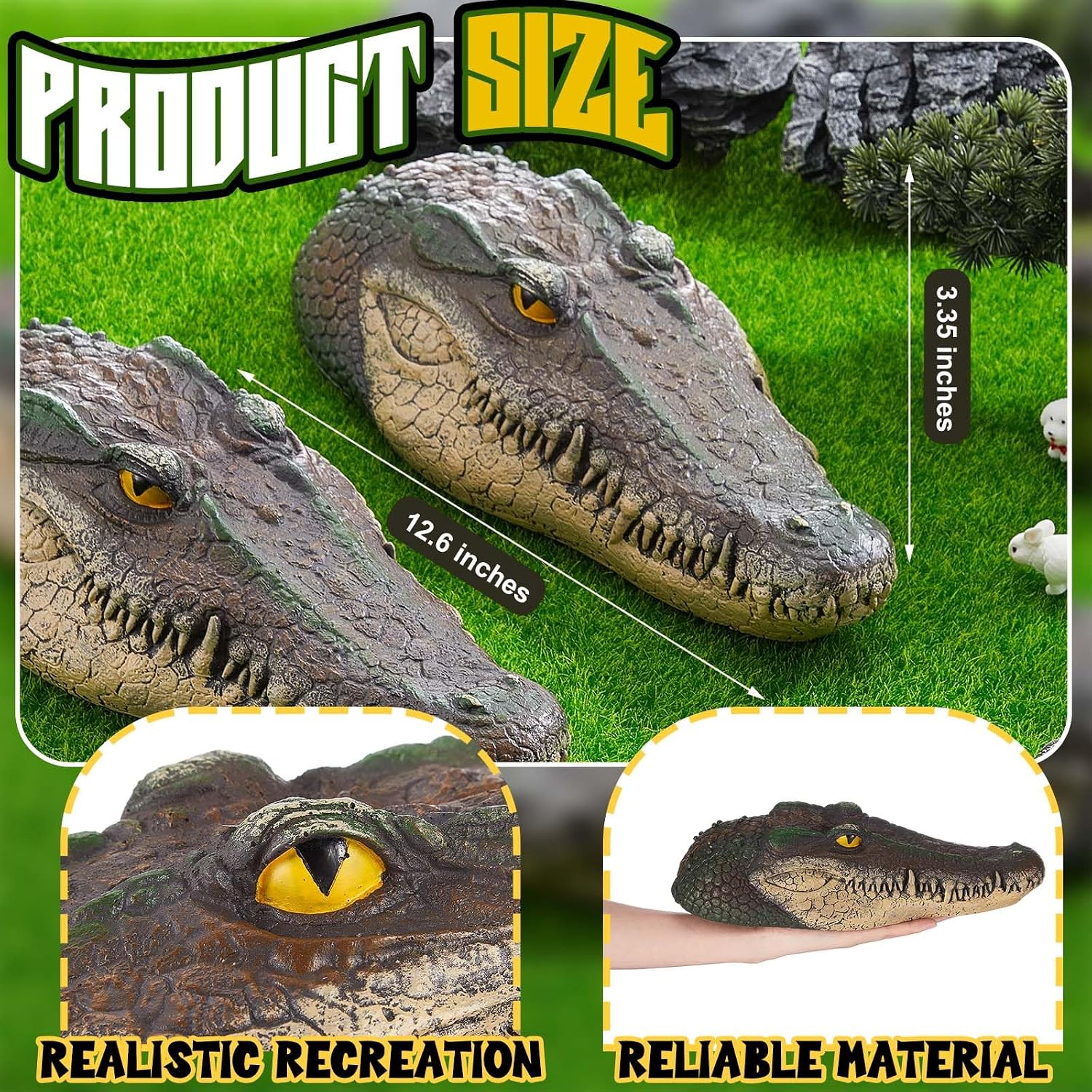 Beeveer 3 Pieces 12.6 Inches Floating Alligator Head Pond Alligator Decoy Outdoor Pool Floating Fake Crocodile Head for Duck Deterrent,Heron,koi Pools