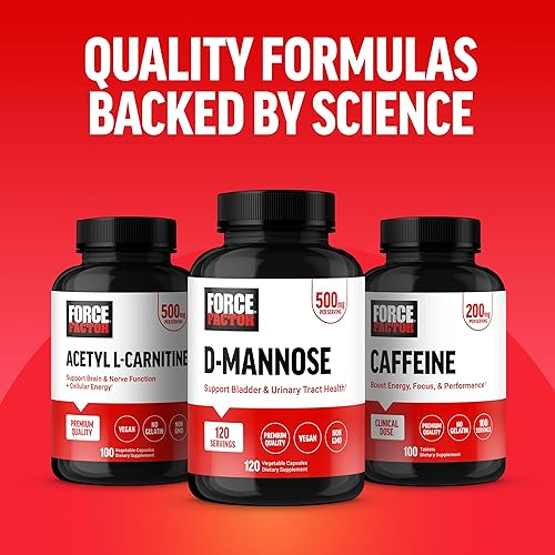 Miniatura 9 de FORCE FACTOR D manosa, D-manosa 500 mg suplemento para apoyar la salud del tracto urinario para mujeres y hombres, suplementos para el control de la