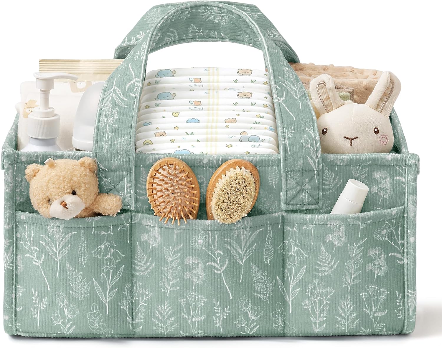 Corduroy Baby Diaper Caddy Organizer with Handles, Nursery Storage Basket