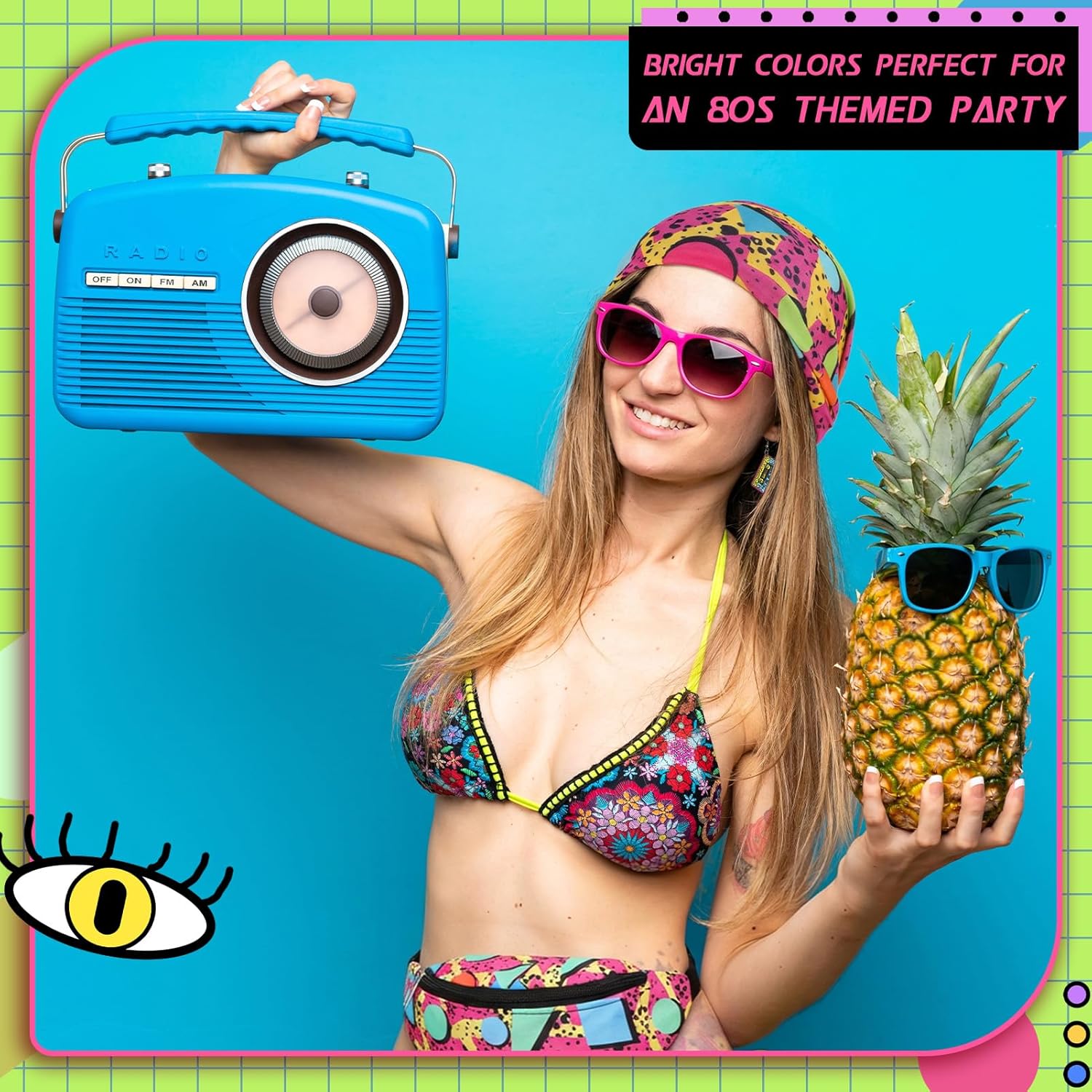 80s Costume Accessories Set, Neon Retro Fanny Pack Hairband Fishnet Slouch Socks for Party Halloween - Image 2