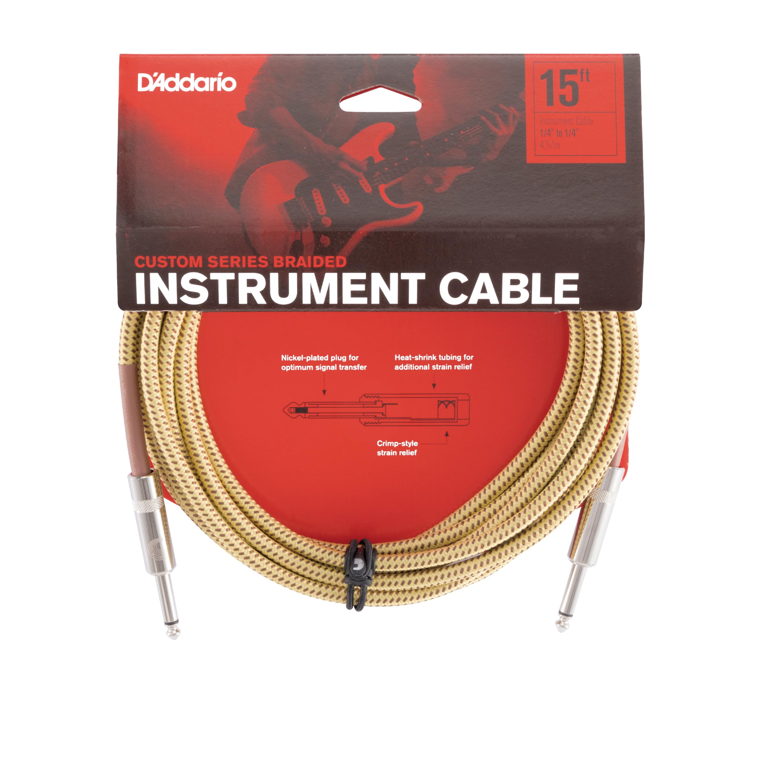 planet waves D'Addario Custom Series Braided Instrument Cable, Tweed, 15'-picture-22