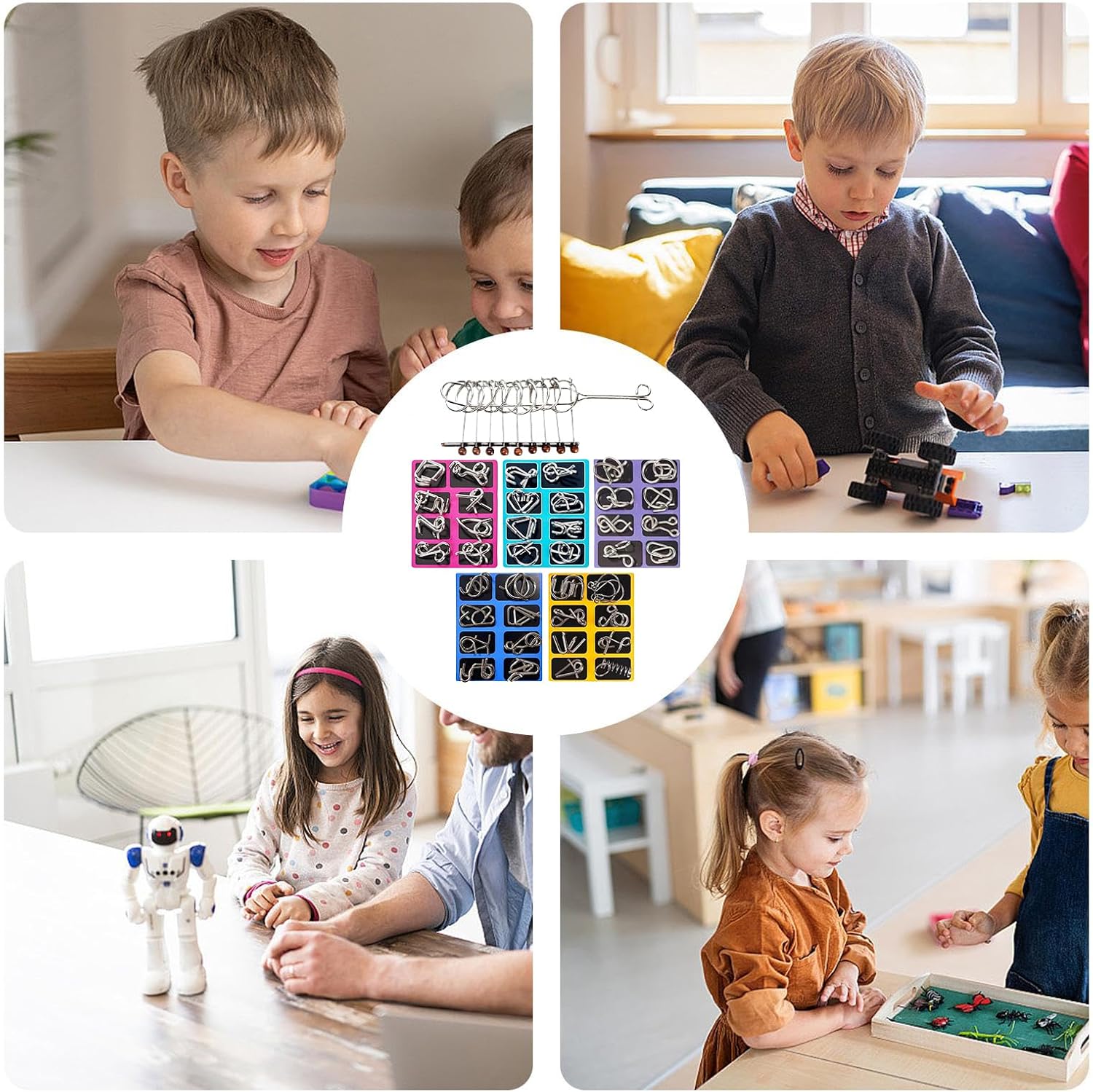 Metal Wire Puzzle Set (41 Pieces) - Brain Teaser Mind Toy with 40 Interlocking Puzzles Nine Linked Rings, Educational Logic Game for Kids, Teens Adults, Portable Travel Toy and Party Favours