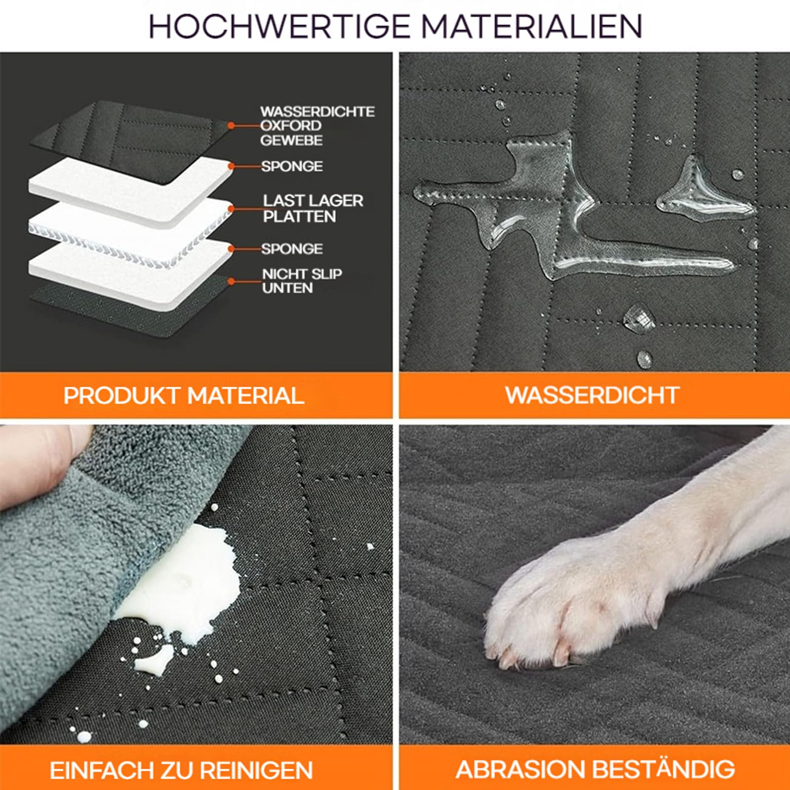 Hartboden Autositzerweiterung Fuer Hunde, Hundesitz Auto Rückbank Mit Harter Unterseit, Wasserdicht Kratzfest rutschfest Rücksitzschoner Hund Für Auto Van SUV (Black)