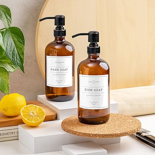 Miniatura 4 de Vine Creations - Dispensador de jabón de vidrio ámbar, 2 unidades, botellas gruesas de 16 oz, bomba de acero inoxidable, jarra vintage para una