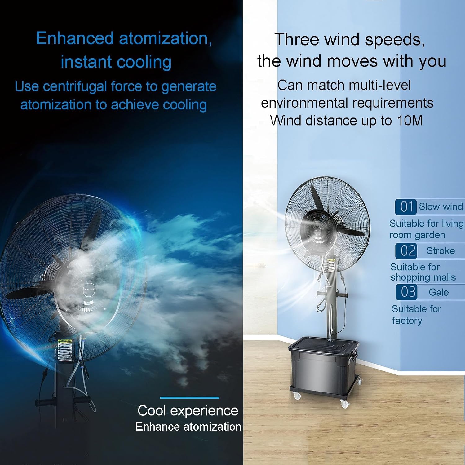 3rd Gear Standing Misting Fan, 28in/32in Industrial Pedestal Fan Oscillating Misting Fan with 90° Oscillation, 42L Standalone Tank for Commercial Restaurant Warehouse Outside ( Color : Retractable , S