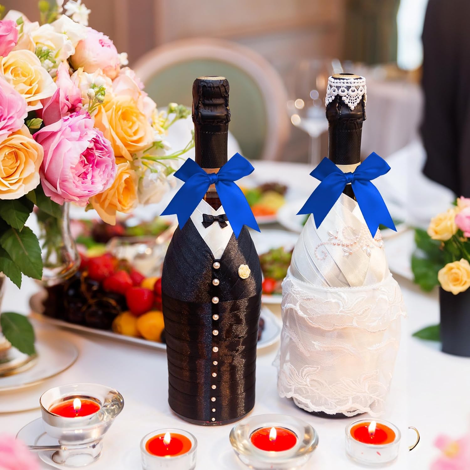 50 Counts Royal Blue Twist Tie Bows 3.1" Pre-Tied Satin Ribbon Bow Decor Mini Twist Tie Bows for Gift Wrapping Treat Bags Cake Bridal Baby Shower Birthday Party Favors Wedding Decorations - Image 3