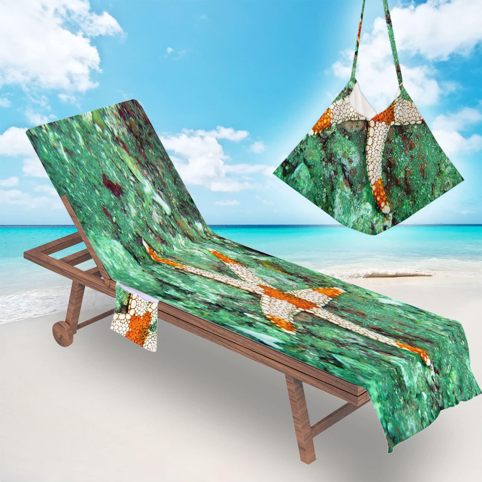Beach Chair Towel Cover with Pockets Chaise Lounge Sunbed Mate for Summer Outdoor Pool Garden Holiday (Green, 75x210cm)