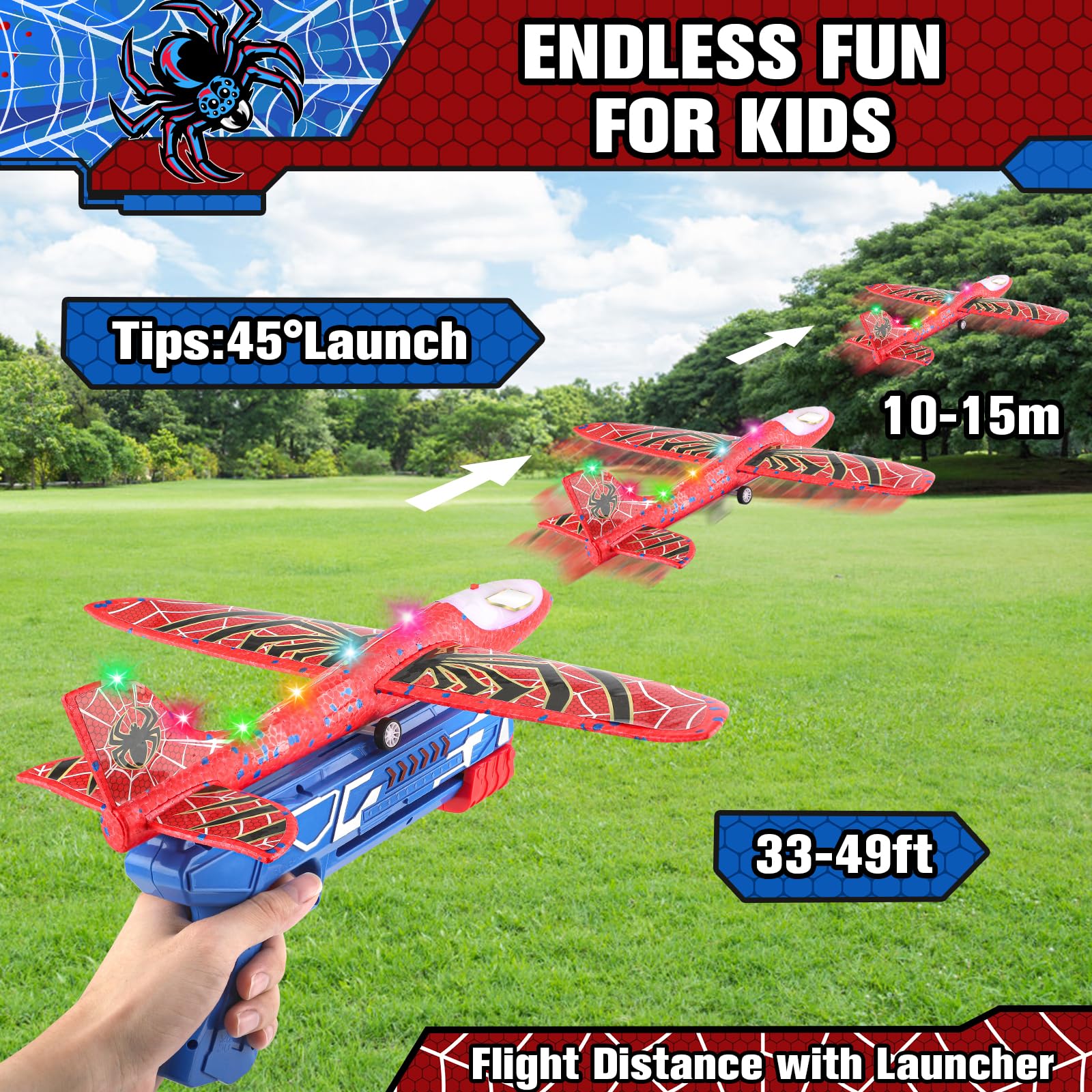 Avion Juguete con Spider Pegatinas, Aviones Poliespan con Pistola Avión Planeadores Espuma Corcho Regalo Navidad Cumpleaños Niños Niñas 3 4 5 6 7 8 9 10 Años Brinquedos Criança Juego Aire Libre — view 4