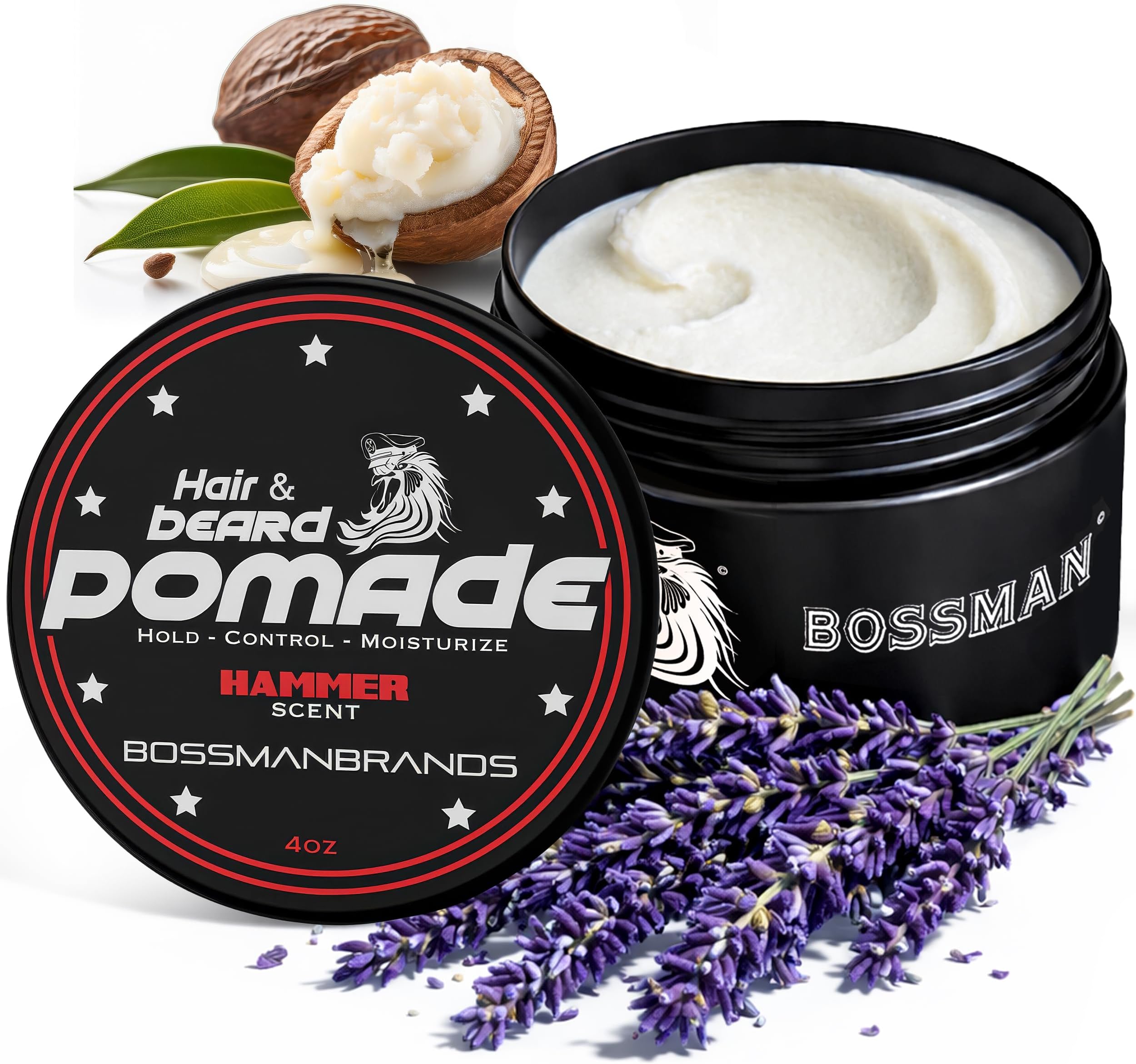 Bossman Hair & Beard Pomade, 2-in-1, Non-Greasy (Hammer Scent)