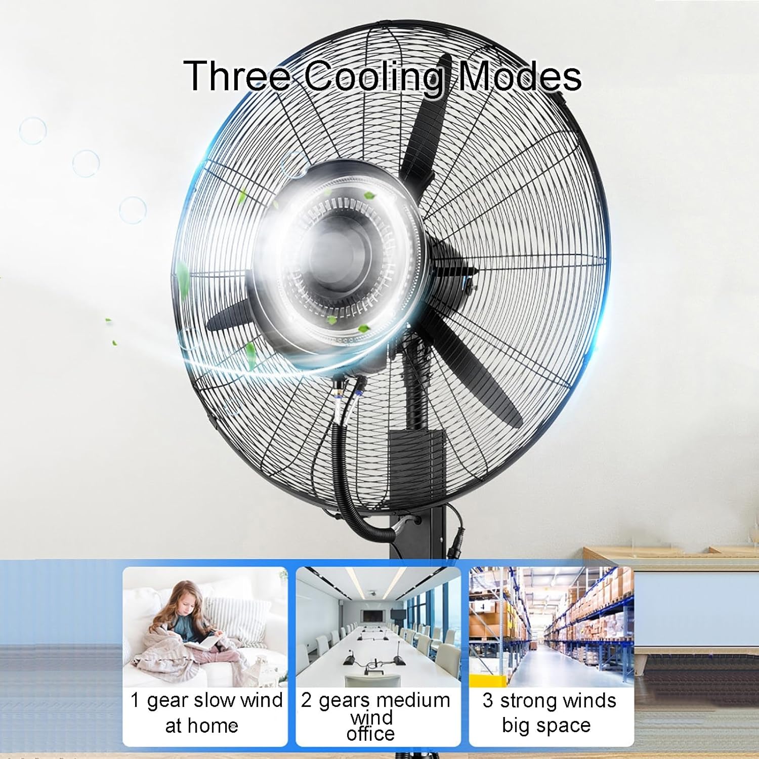 WOLWES Portable Misting Fan, Cool Mist Fan, Industrial Pedestal Fan, 28 Inch /32 Inch, W/Standalone Tank, 3 Speeds, One Key Shaking Head, 120 Degree Oscillation (Size : 81cm/31.9in)