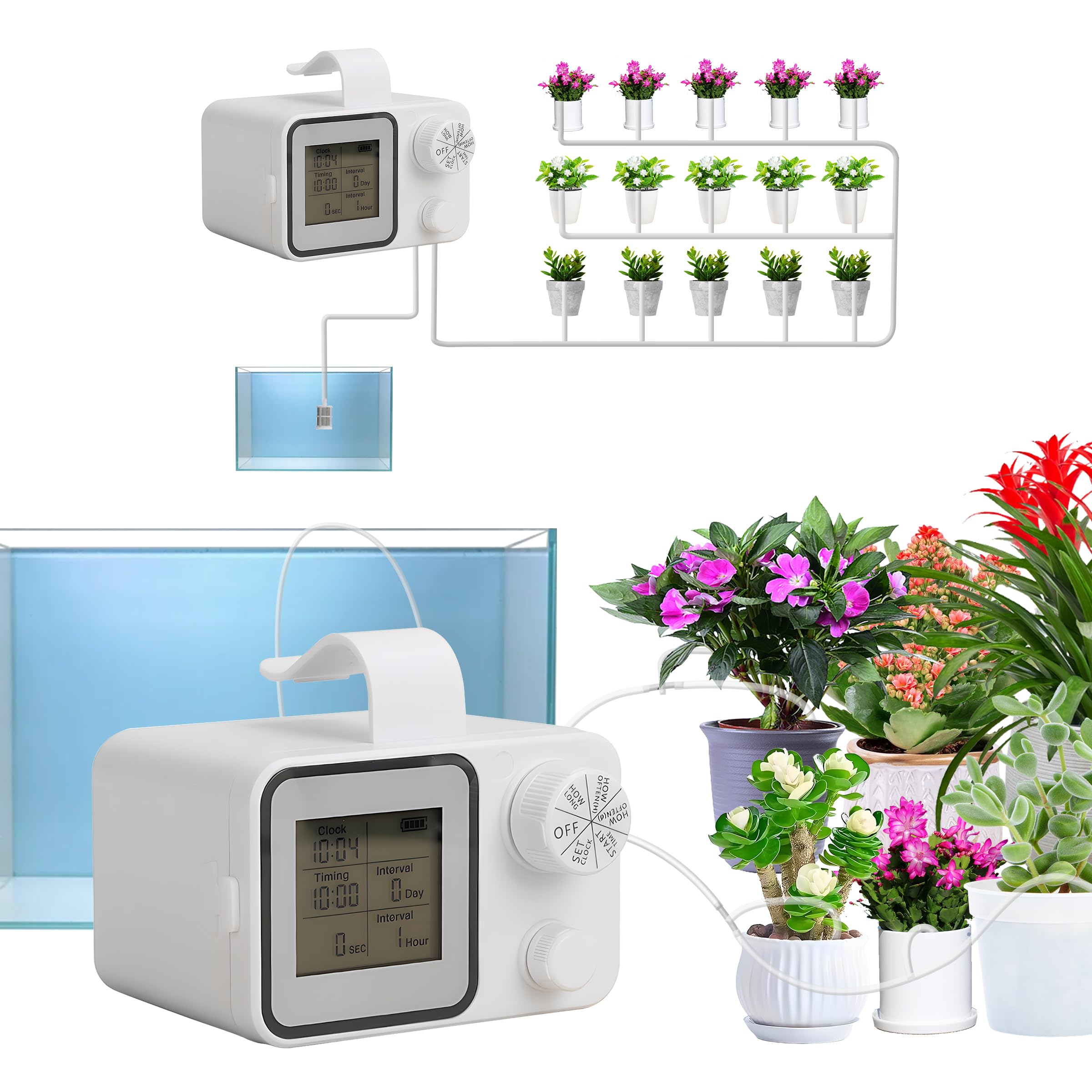 Automatische Bewässerung, Bewässerungssystem Balkon Indoor, Selbstbewässerungssystem für 15 Topfpflanzen, Automatisches Tropfbewässerungssystem, Urlaubsbewässerung Pflanzenbewässerung mit Wassertimer