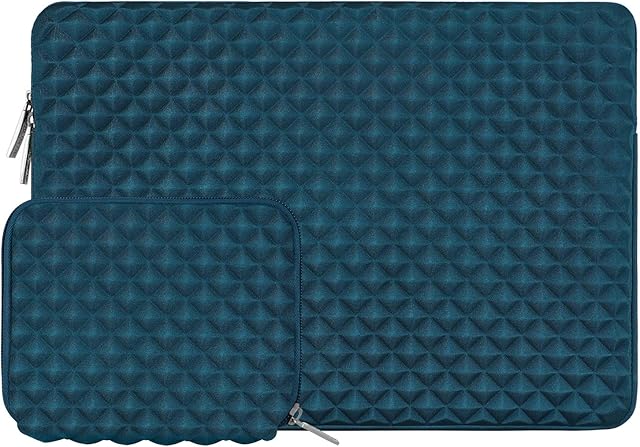 MOSISO Laptop Sleeve Compatible with MacBook Air/Pro Retina,13-13.3 inch Notebook,Compatible with MacBook Pro 14 inch 2023-2021 A2779 M2 A2442 M1, Diamond Foam Neoprene Bag with Small Case, Deep Teal