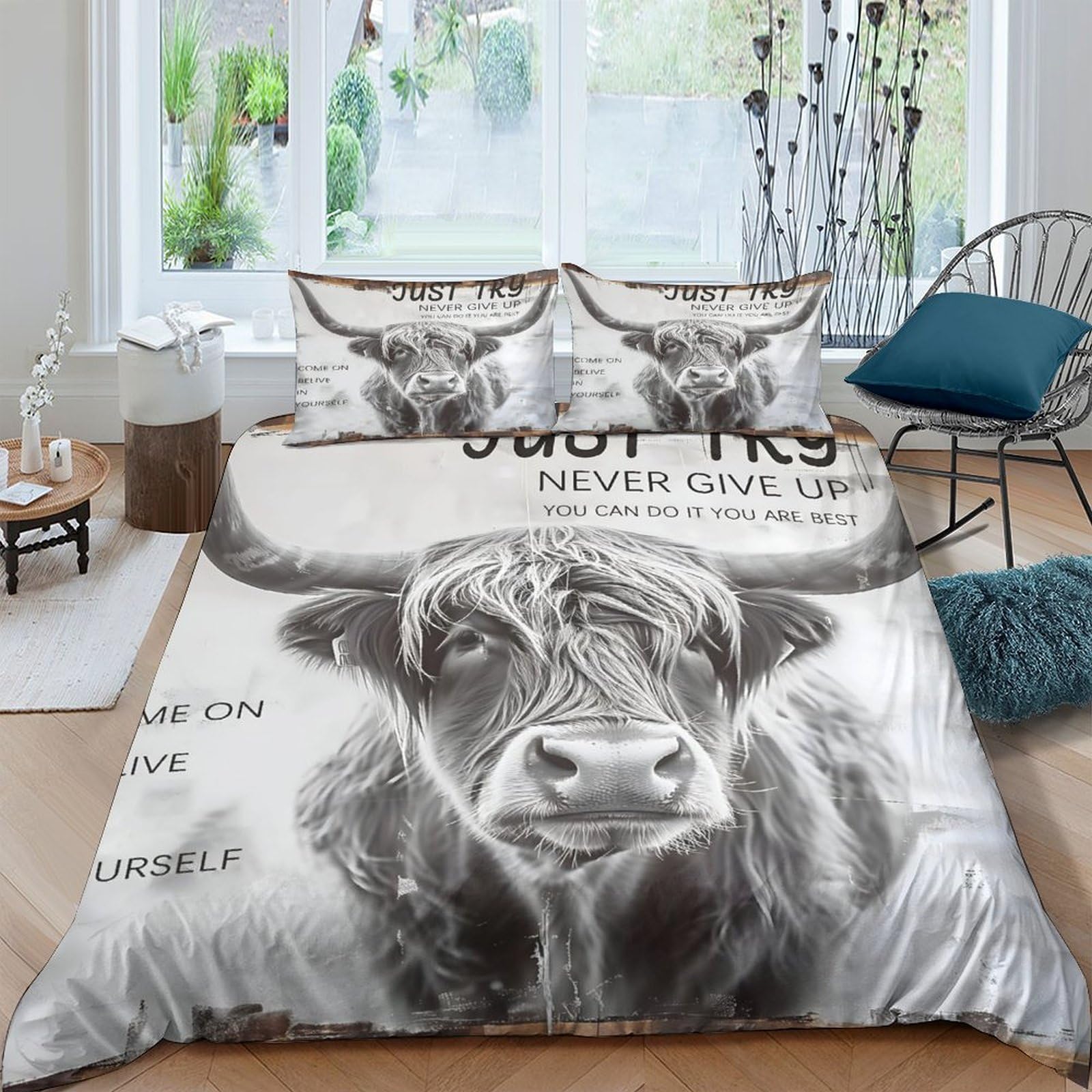 Ctjqhvkz Style-9 3D Printed Highland Cow Fitted Sheet Microfiber Soft Breathable Farm Animal Mattress Cover For Bedroom Decor Single（135X200cm）