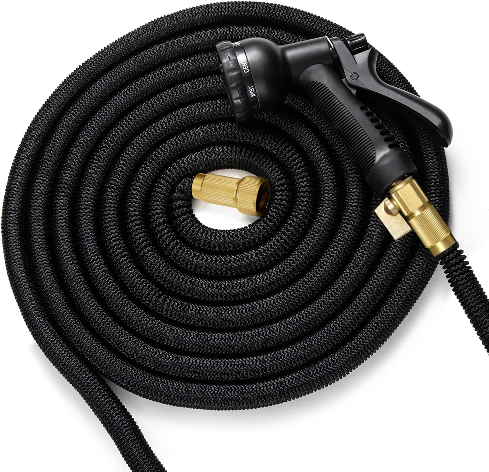 ACIOOCO Garden Hose 50ft car wash Water Gun 3/4" Solid Brass Fittings,New Expandable Water Hose with Double Latex Core with 8 Function Spray Nozzle Sprayer (50FT with Sprayer)
