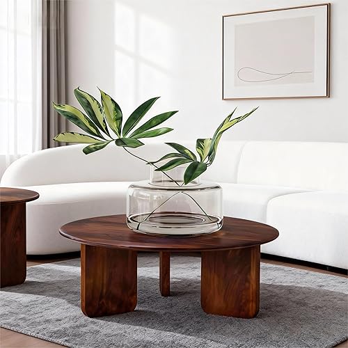 Miniatura 26 de KEVINSPACE Mesa de centro redonda de 39.37 pulgadas para sala de estar, mesa de café redonda de madera con almacenamiento mesas de centro para sala