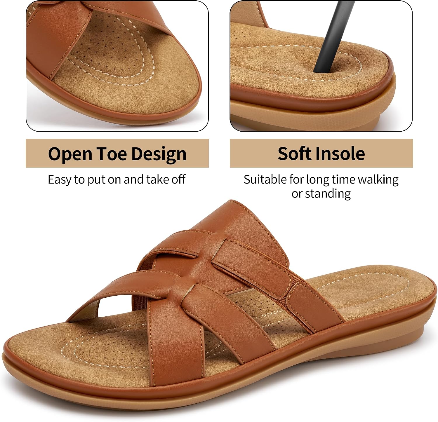 Slides for Women Dressy Summer Flat Sandals for Women 2026 Comfortable Casual Walking Shoes Indoor Outdoor