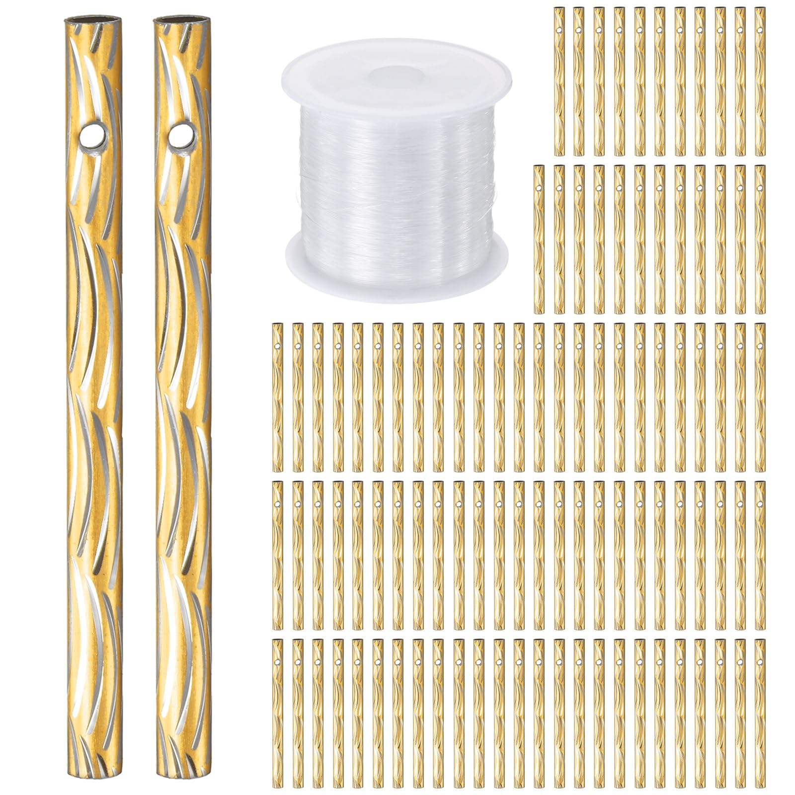 M METERXITY 100-Pack Wind Chime Tubes, Aluminum Wind Chime Empty Tubes with String, Metal Wind Bell for Adults Arts & Crafts/DIY Home Garden Outdoor Hanging Decorations [0.6x8cm, Yellow]