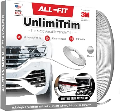 All-Fit Automotive UnlimiTrim Universal Decorative Exterior and Interior Trim Easy-to-Install Anywhere Automotive Exterior Accessories 0.25 W x 120 L, Chrome