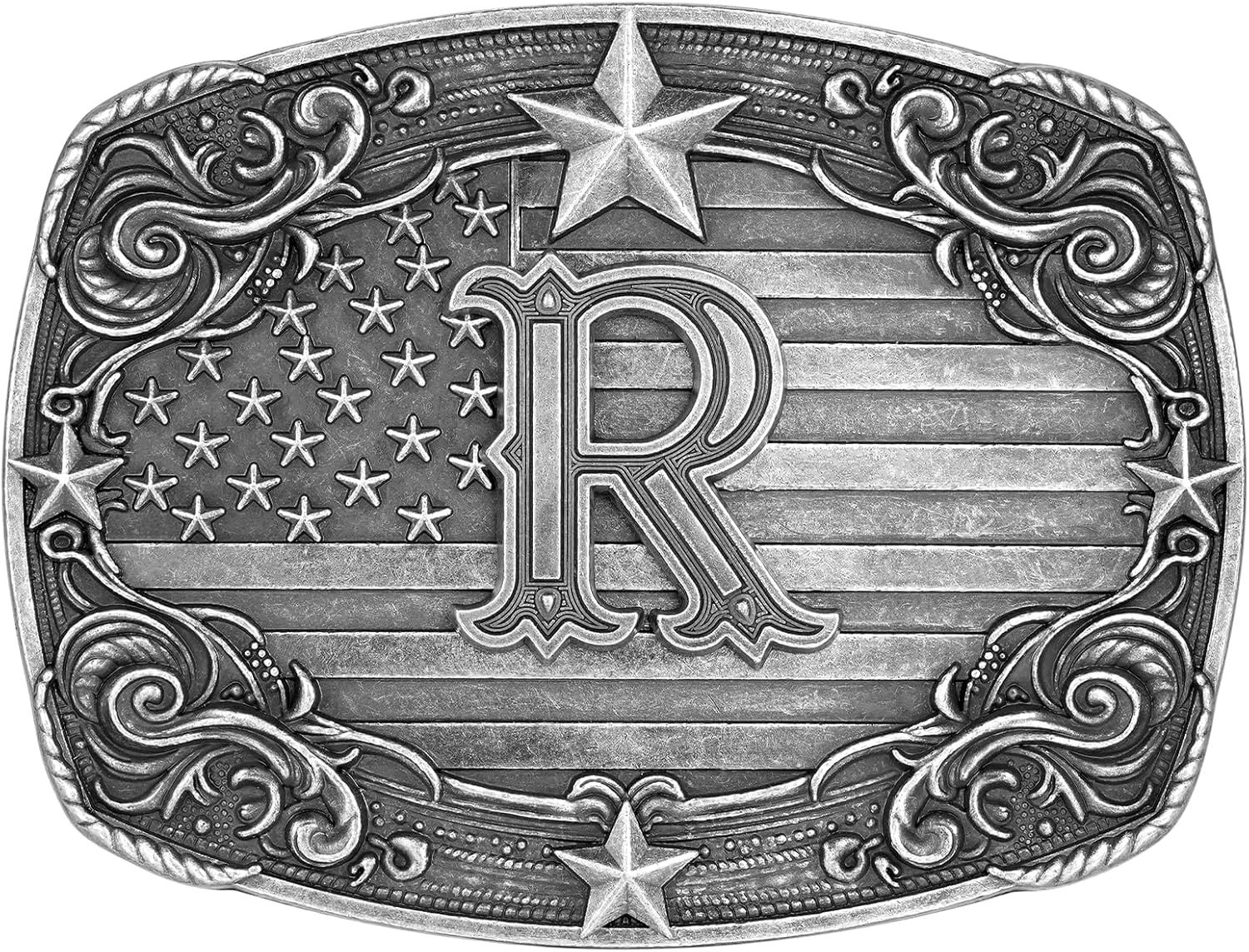 Western Belt Buckle Men Initial Letter ABCDJRM to Z Silver Cowboy Belt Buckles for Women