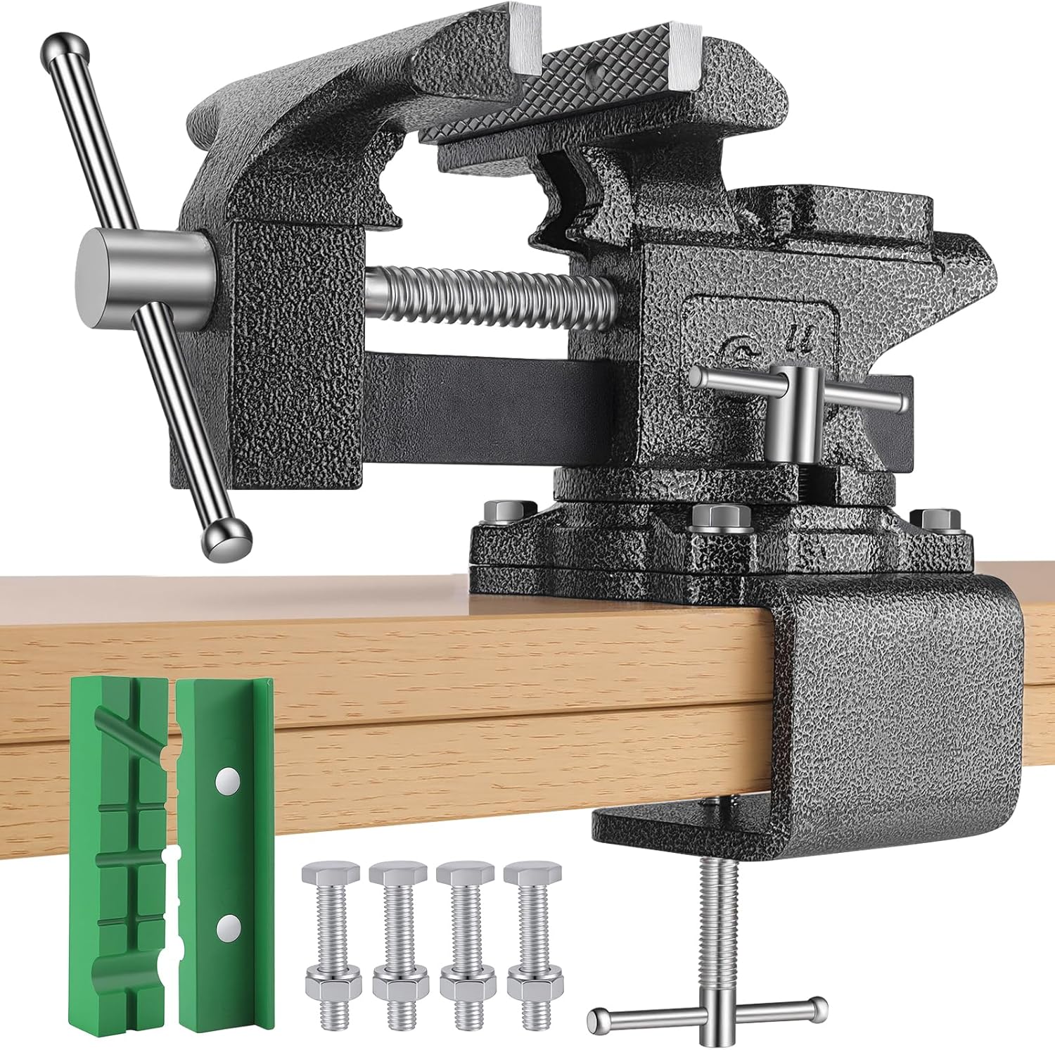 6-Inch Bench Vise, 2-In-1 Drill-Free Table Vice for Workbench, Heavy Duty Bench Vice Clamp, Built-in Pipe Jaw and 270° Swivel Base, Table Vise for Woodworking, Home Workshop Use and DIY