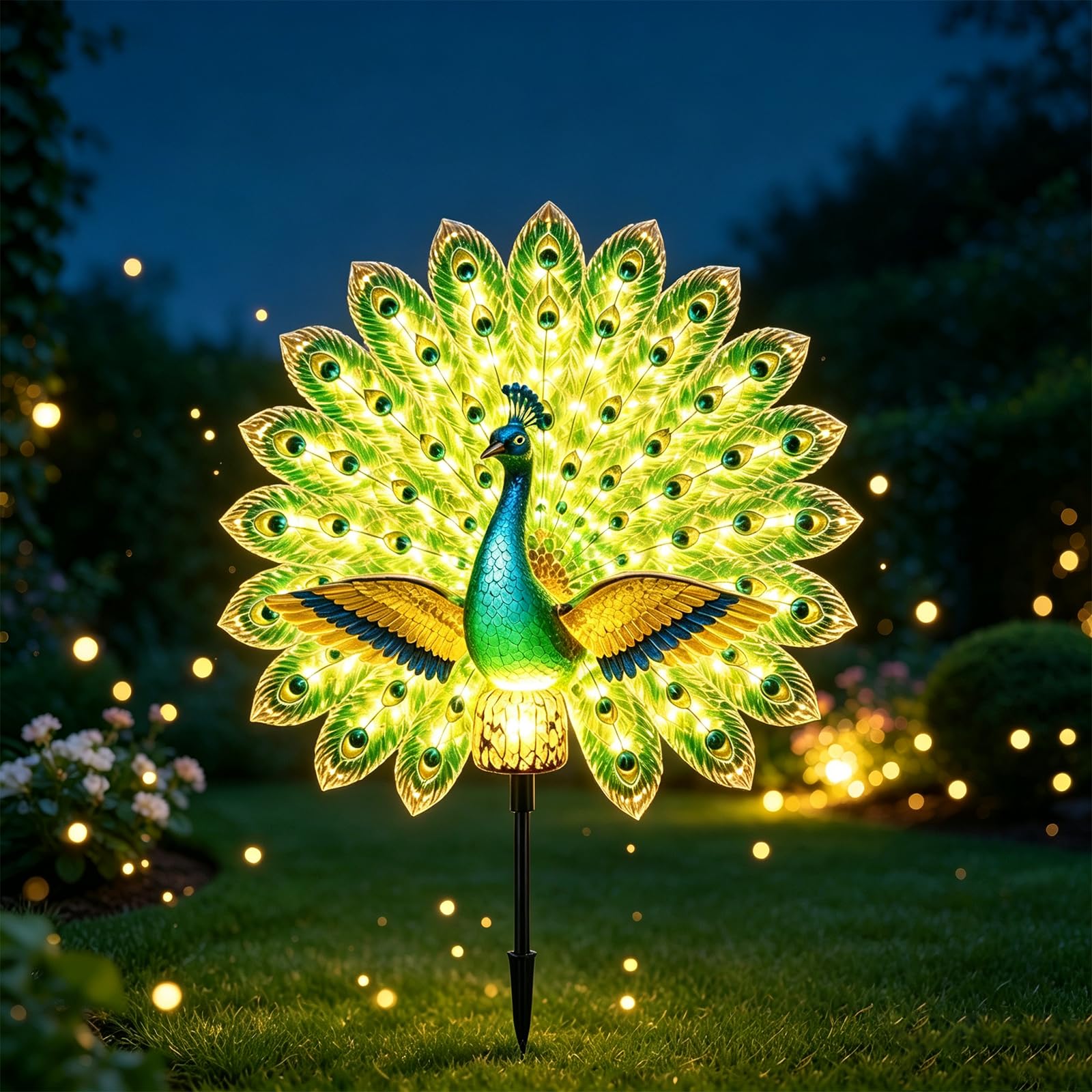 Solar Peacock Garden Sculpture, Outdoor Decor Light with Auto-On LED, Tail Statue for Yard Patio Lawn Walkway Villa Landscape Decoration Gift，1pc