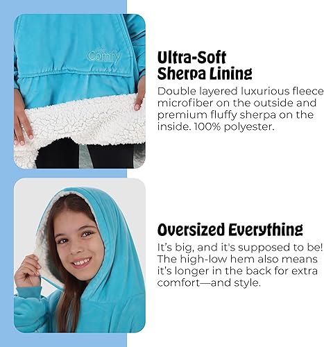 Miniatura 4 de THE COMFY Original Jr para niños  Manta de forro polar Sherpa de gran tamaño con capucha y bolsillo  Visto en Shark Tank